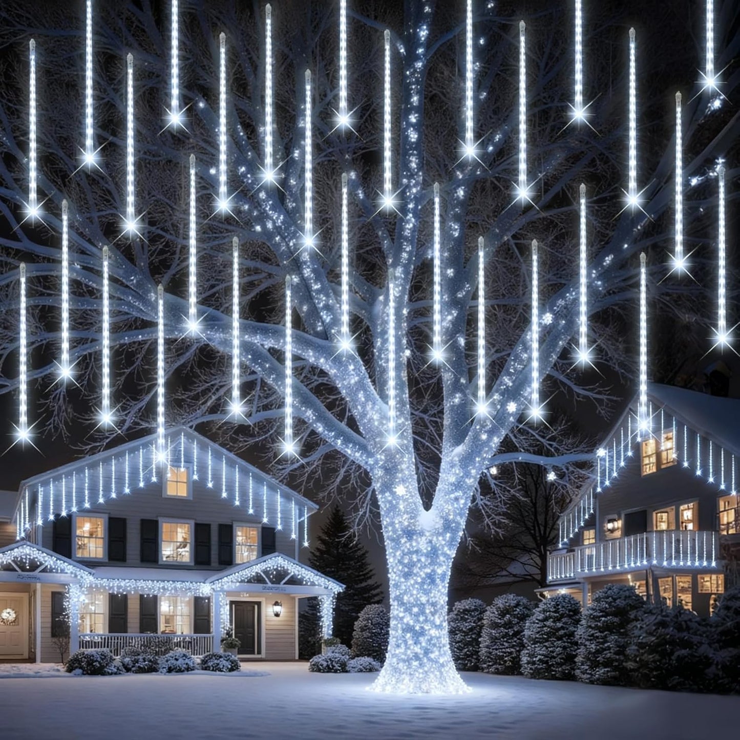 PEMOTech Meteor Shower Lights Outdoor, 38.5ft 15 Tubes 11.8" 540 LED Christmas Lights Outdoor, Snow Falling Icicle Light for Xmas Tree Halloween Decoration Wedding Party Window, Cool White