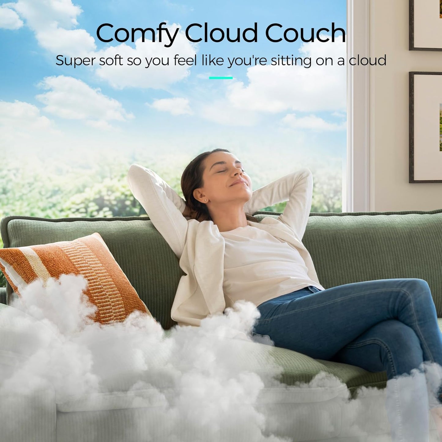 LINSY HOME Modular Sectional Sofa - 123'' Oversized Corduroy Cloud Couch L Shaped Couch with Movable Ottoman Soft Modern Comfy Sofa for Living Room Apartment Office, Green