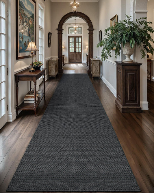Color&Geometry Door Mat 2'4"x12' Runner Rug with Rubber Backing, Non Slip Washable Hallway Kitchen, Carpet Runners for Hallway Living Room Bedroom, Grey (Rolled-up NO Creases)