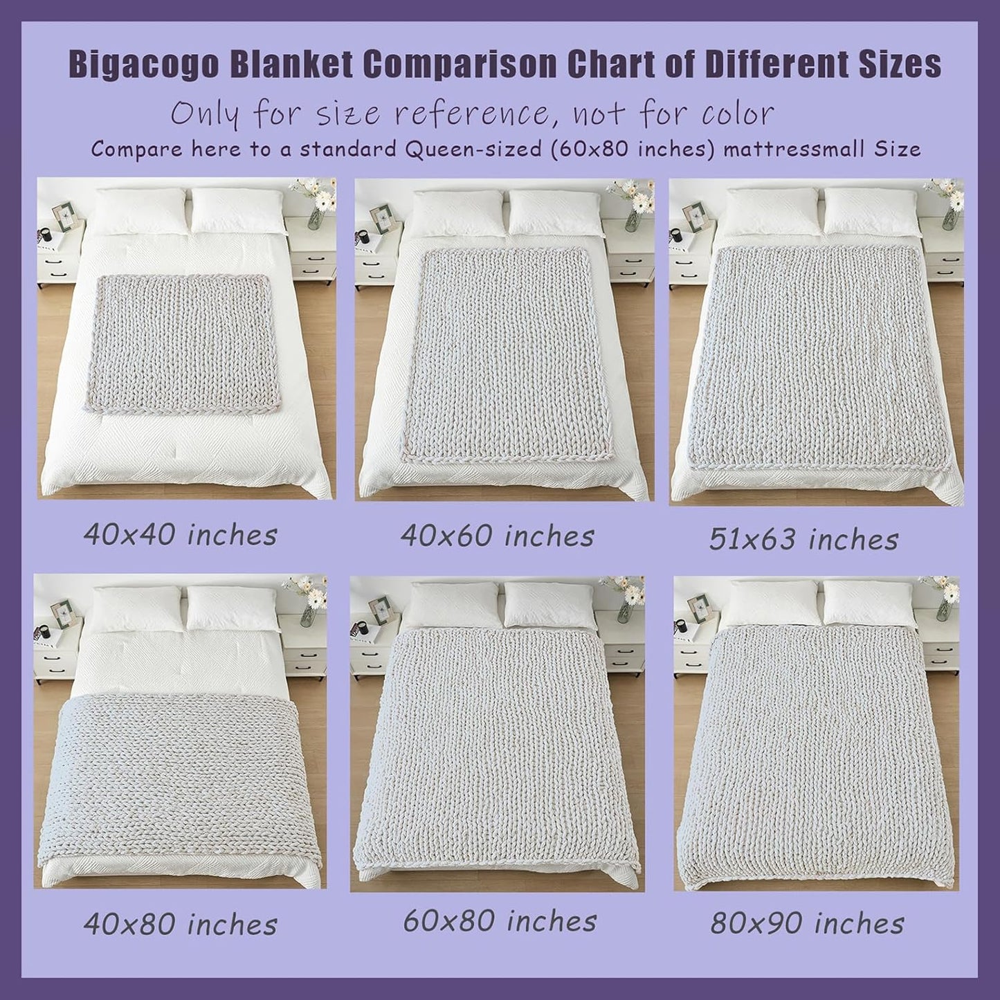 Bigacogo Chunky Knit Throw Blanket for Couch, 40x80 inches, 100% Hand Knitted with Thick Jumbo Chenille Yarn, Cozy Soft Large Rope Knot Cable Crochet Blankets for Sofa Bed Living Room, White