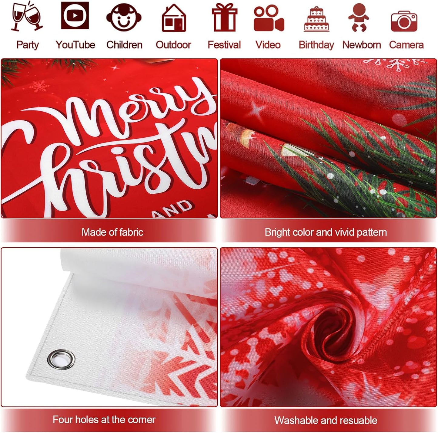 Irenare Christmas Backdrop Merry Christmas Banner Party Decoration Xmas Photography Background Photo Props for Winter Holiday New Year Eve Family Party Decoration Supplies(Tree)