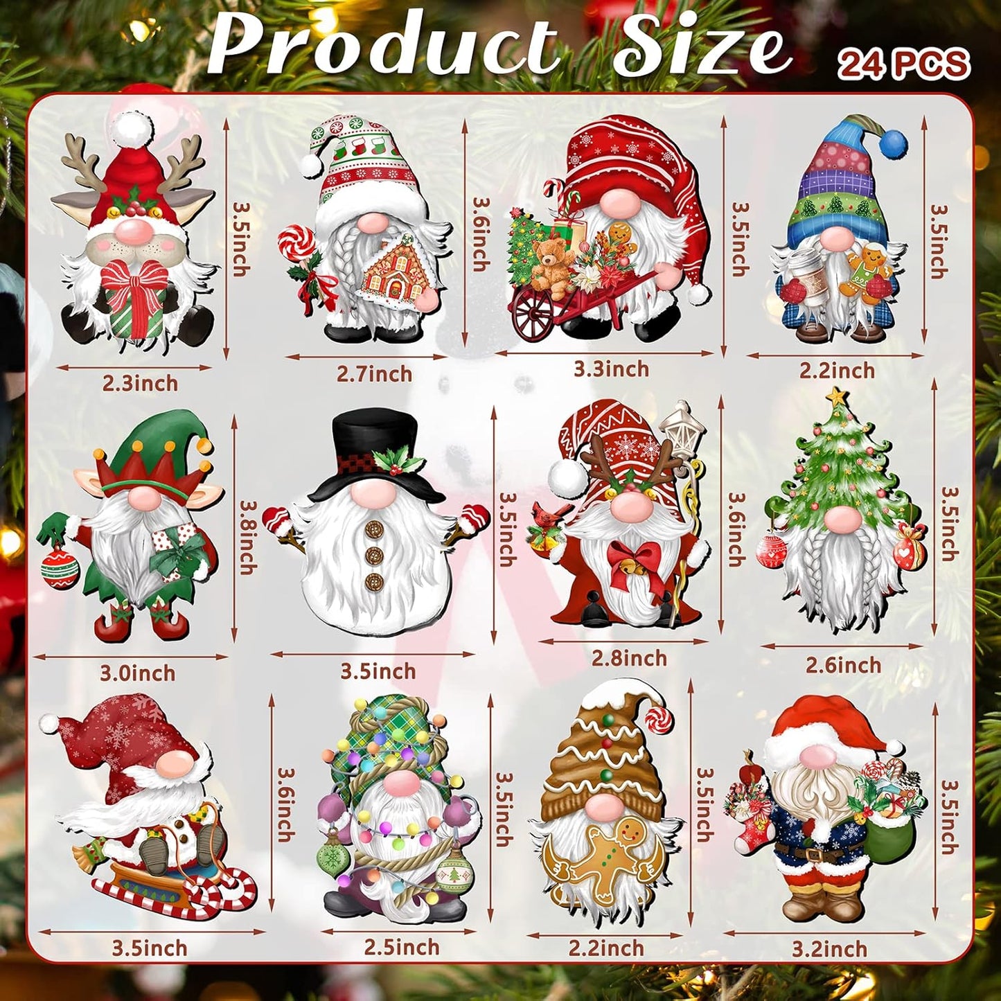 24 Pieces Christmas Gnome Wooden Ornaments Wood Hanging Decorations for Christmas Tree Santa Clause Elf Hanging Wood Crafts Holiday Decor Xmas Party Supplies (Xmas-Gnomes-B)