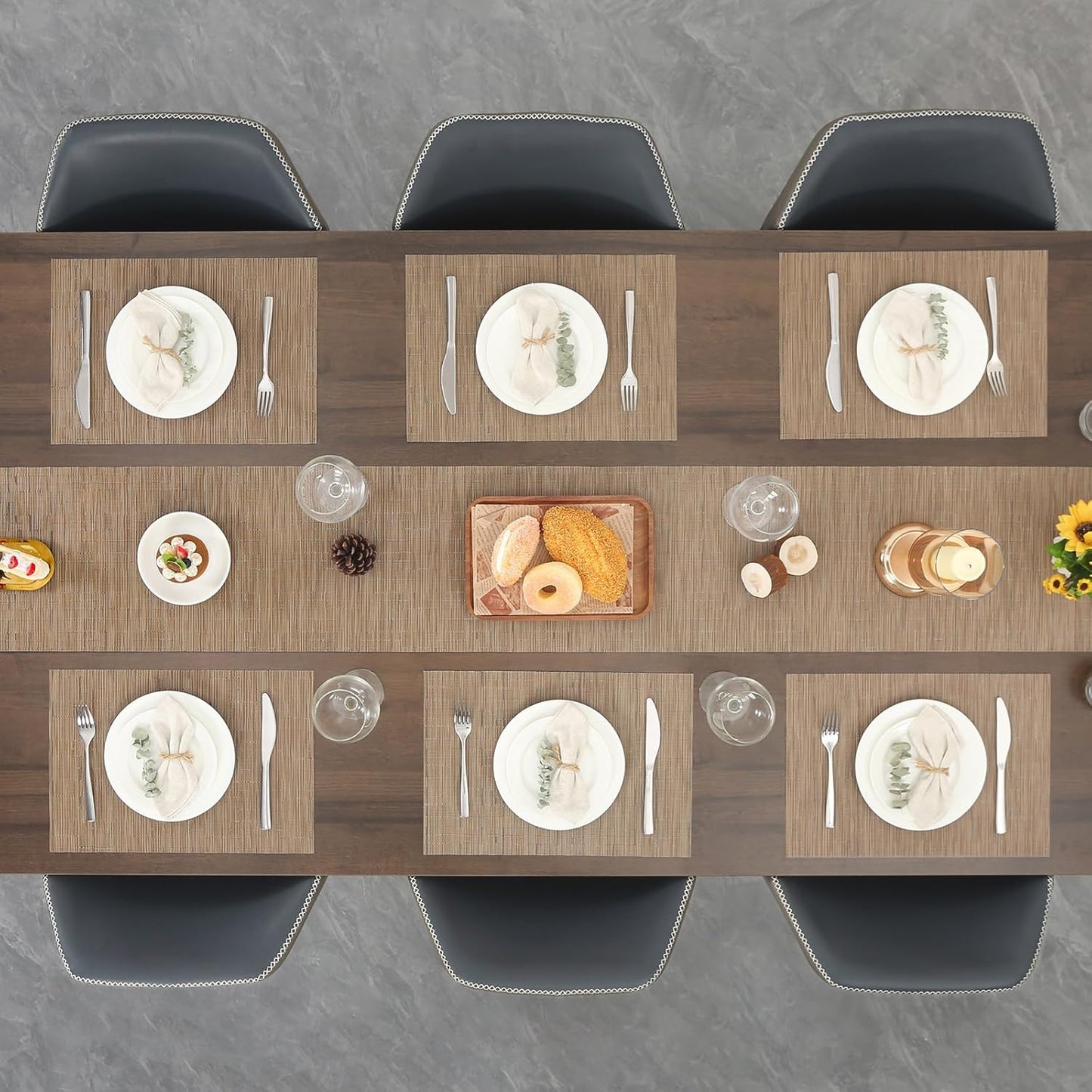 Myir JUN Placemats Set of 4, Vinyl Woven Placemats Place Mats Indoor Set of 4 Washable Table Mats Non-Slip Place mats for Dining Table (Light Brown, Set of 4)