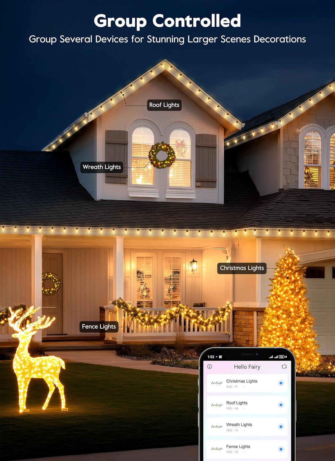 Brightown Smart C9 Christmas Lights Outdoor, 100 LED RGB C9 String Light with Remote, App Control, Music Sync, Connectable Waterproof Christmas Lights for House Tree Patio Holiday Xmas Decor