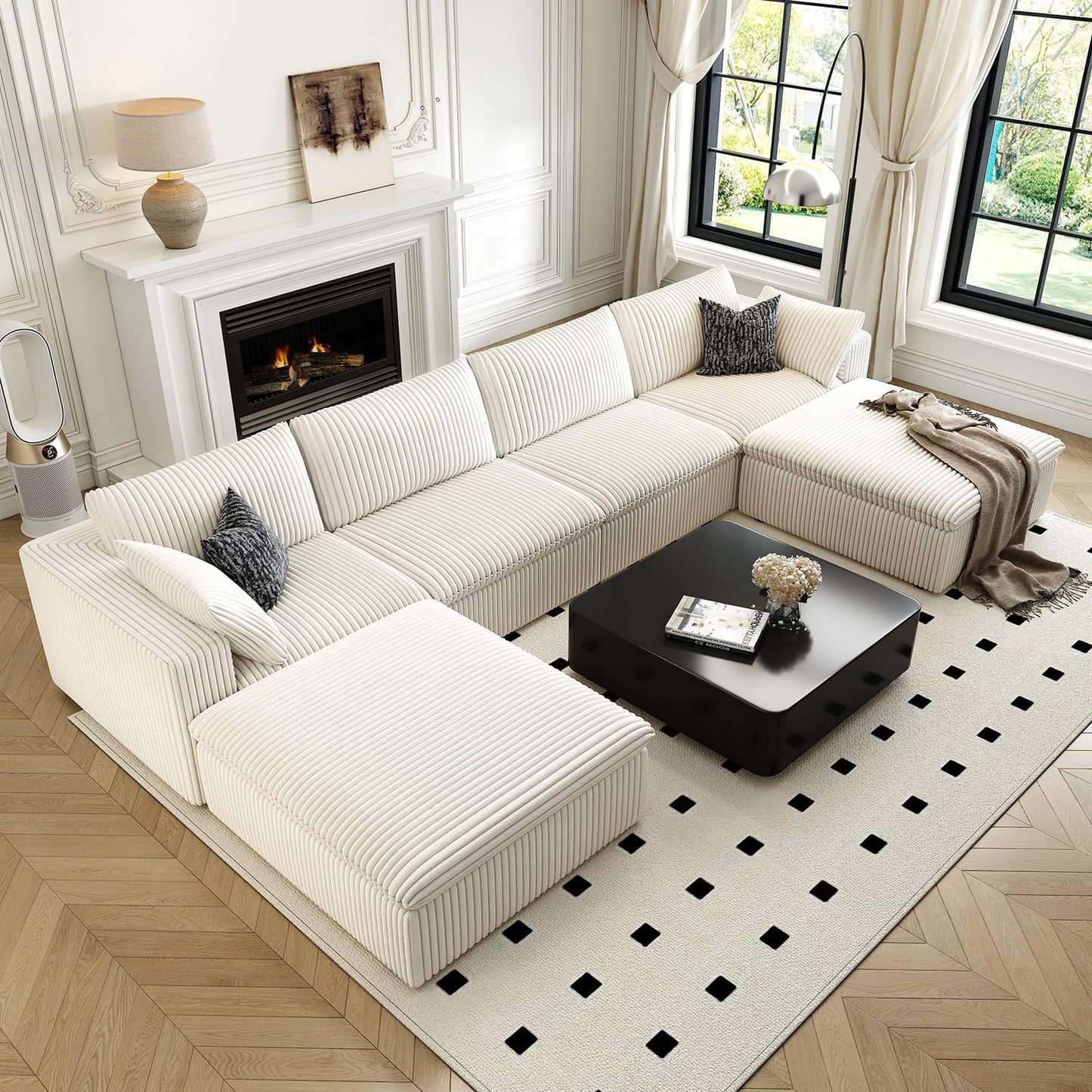 157.5" Cloud Couch Oversized Modular Sectional Sofa for Living Room,Modern Sofa with Deep Seat，U-Shape Boneless Couch with 2 Ottoman,Comfy Upholstered Couches for Apartment, Studio, Office,White