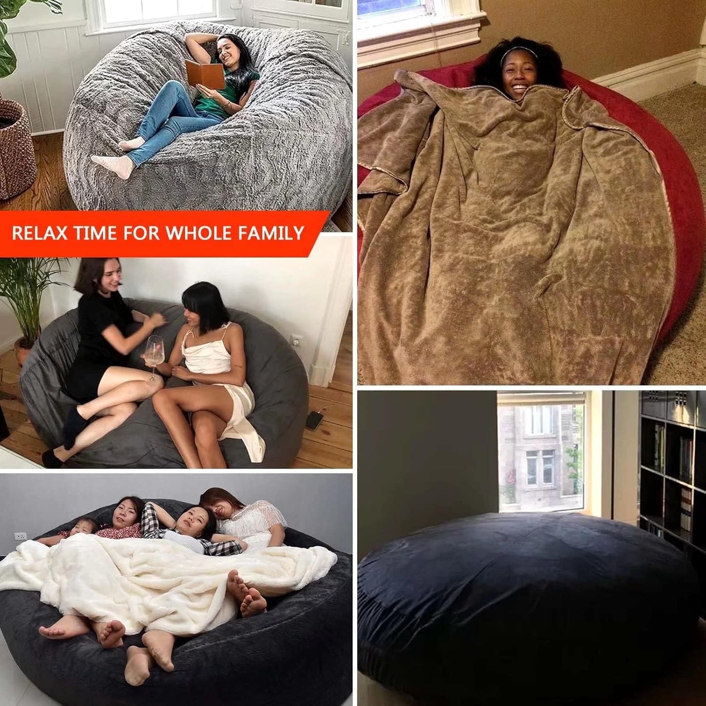 Big Huge Giant Bean Bag Chair for Adults, (No Filler) Bean Bag Chairs in Multiple Sizes and Colors Giant Foam-Filling Required- Machine Washable Covers, Double Stitched Seams (Yellow,7FT)