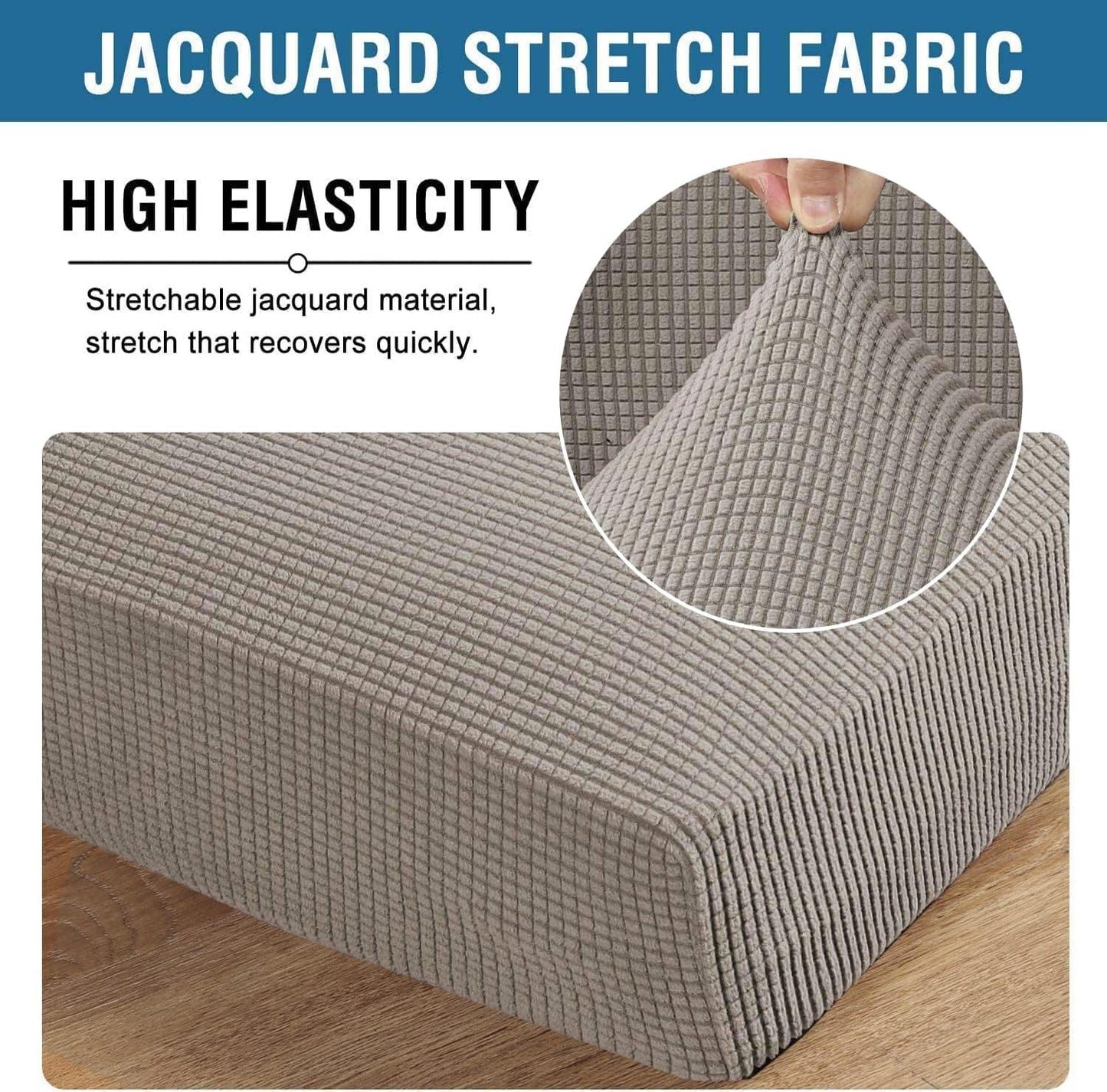 H.VERSAILTEX Super Stretch Individual Seat Sofa Covers Couch Slipcover Sets Thick Jacquard Textured Twill Fabric (2 Piece Large Sofa Cushion Covers, Taupe)