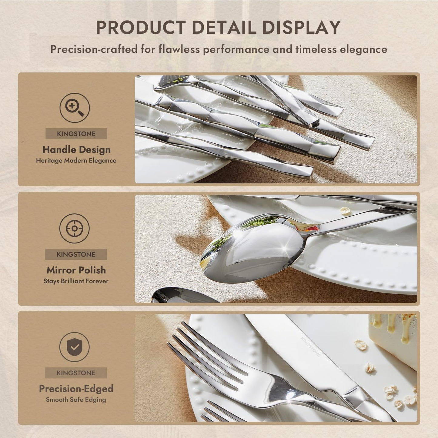 KINGSTONE Silverware Set, Luxury 40 Piece Flatware Set for 8, 18/10 Stainless Steel Cutlery Set with Diamond Cut Pattern for Kitchen, Home, Wedding, Party, Mirror Polished and Dishwasher Safe