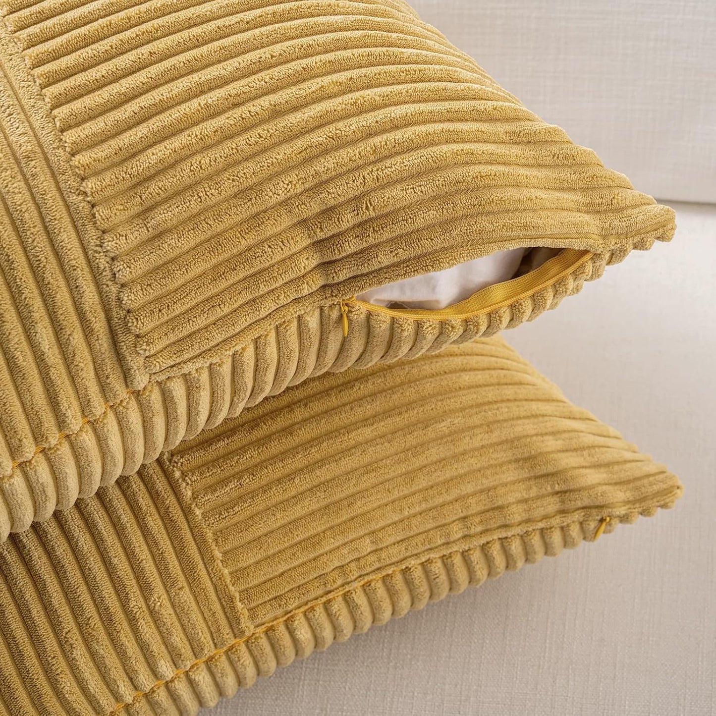 Fancy Homi 2 Packs Mustard Yellow Big Decorative Throw Pillow Covers 24x24 Inch for Living Room Couch Bed, Farmhouse Boho Home Decor, Soft Corss Corduroy Patchwork Accent Square Cushion Case 60x60 cm