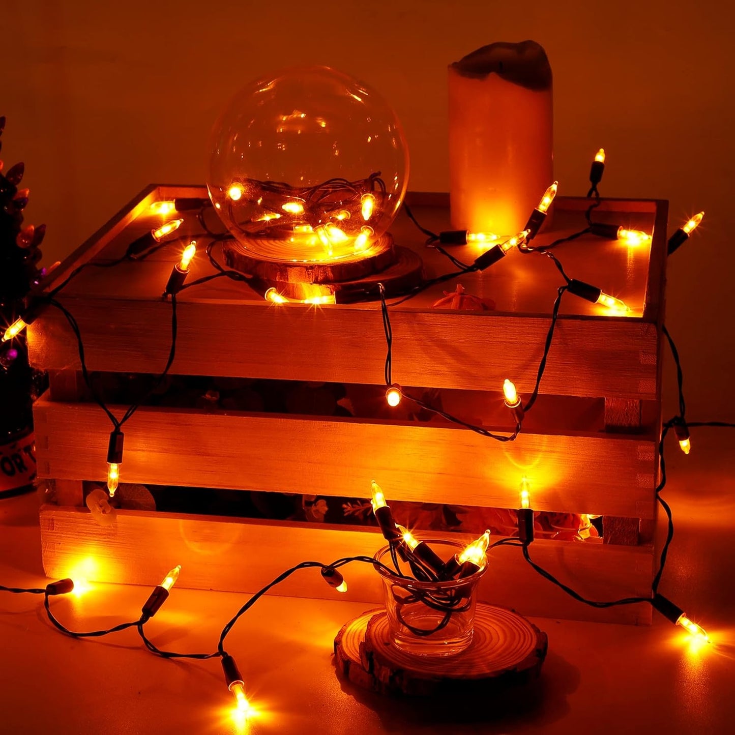 Joliyoou 16 Ft 50 LEDs Halloween Mini String Lights, 8 Lighting Modes Holiday Fairy String Lights with Timer for Indoor Outdoor Decorations, Orange, 2 Pack