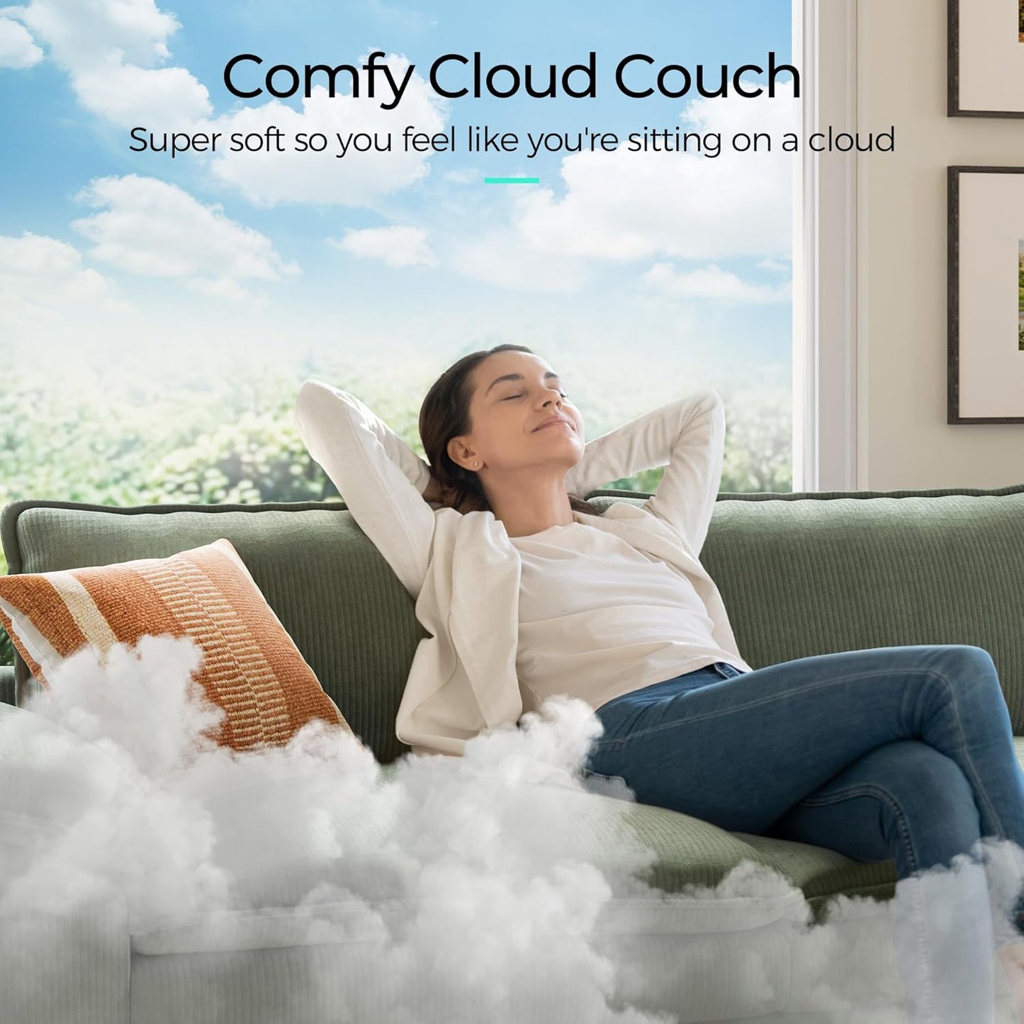 LINSY HOME Modular Sectional Sofa - 90'' Sleeper Sofa Cloud Couch Oversized Corduroy Sofa Bed with Movable Ottoman Soft Modern Comfy Couch for Living Room Apartment Office, Green