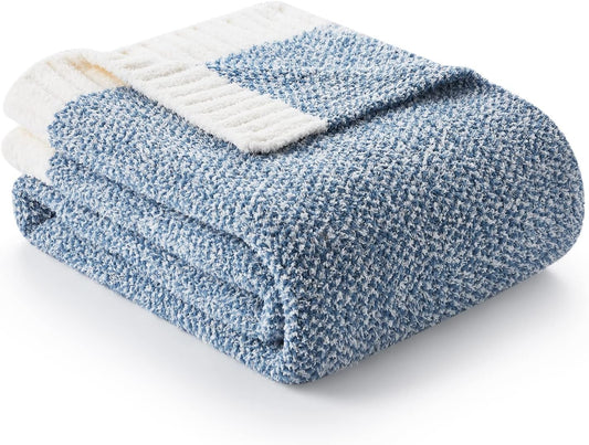 Snuggle Sac Heather Blue Throw Blanket for Couch, Oversized Throw XL Super Soft Warm Blankets Cozy Knit Fuzzy Lightweight Throws for Sofa, Bed, Camping, Picnic, Heather Blue, 50x70 inches