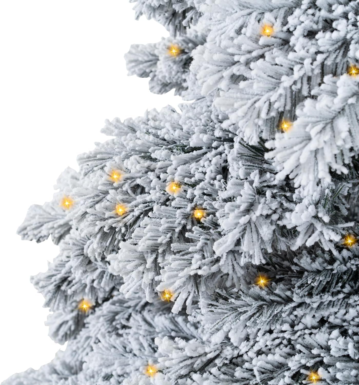 Naomi Home 7.5ft Snow Flocked Christmas Tree with Lights, Realistic Frosted Prelit with 1324 Branch Tips, 650 Warm Lights and Metal Stand, Aritificial Tree