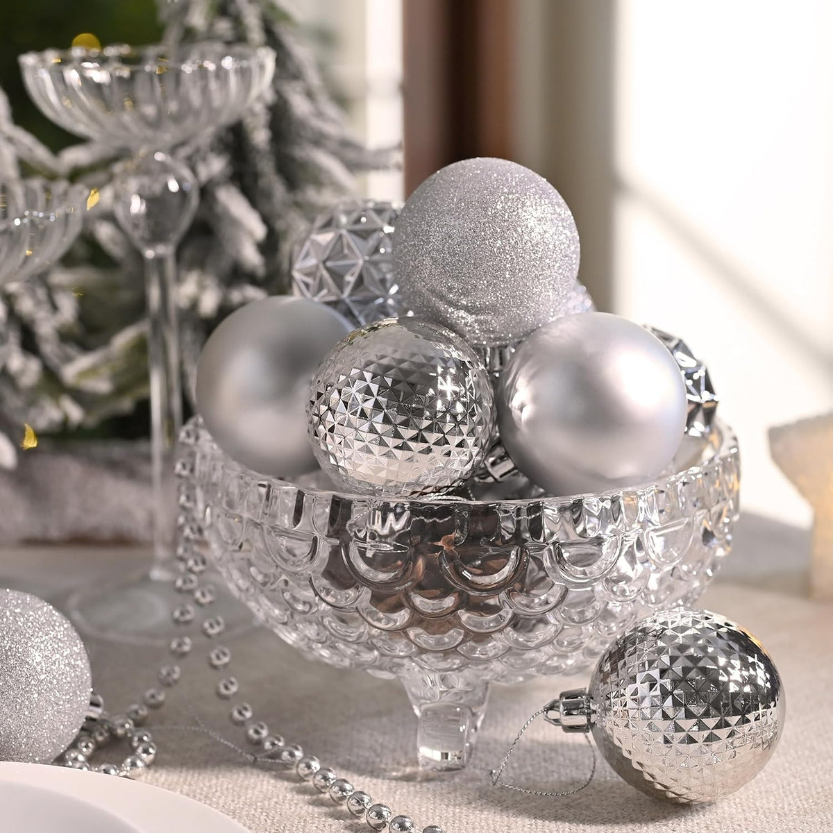 Valery Madelyn Christmas Tree Decorations Ornament Set for Fall Halloween, 50ct 2.36 Inches Silver Shatterproof Christmas Ball Ornaments Hanging Xmas Holiday Party Decor