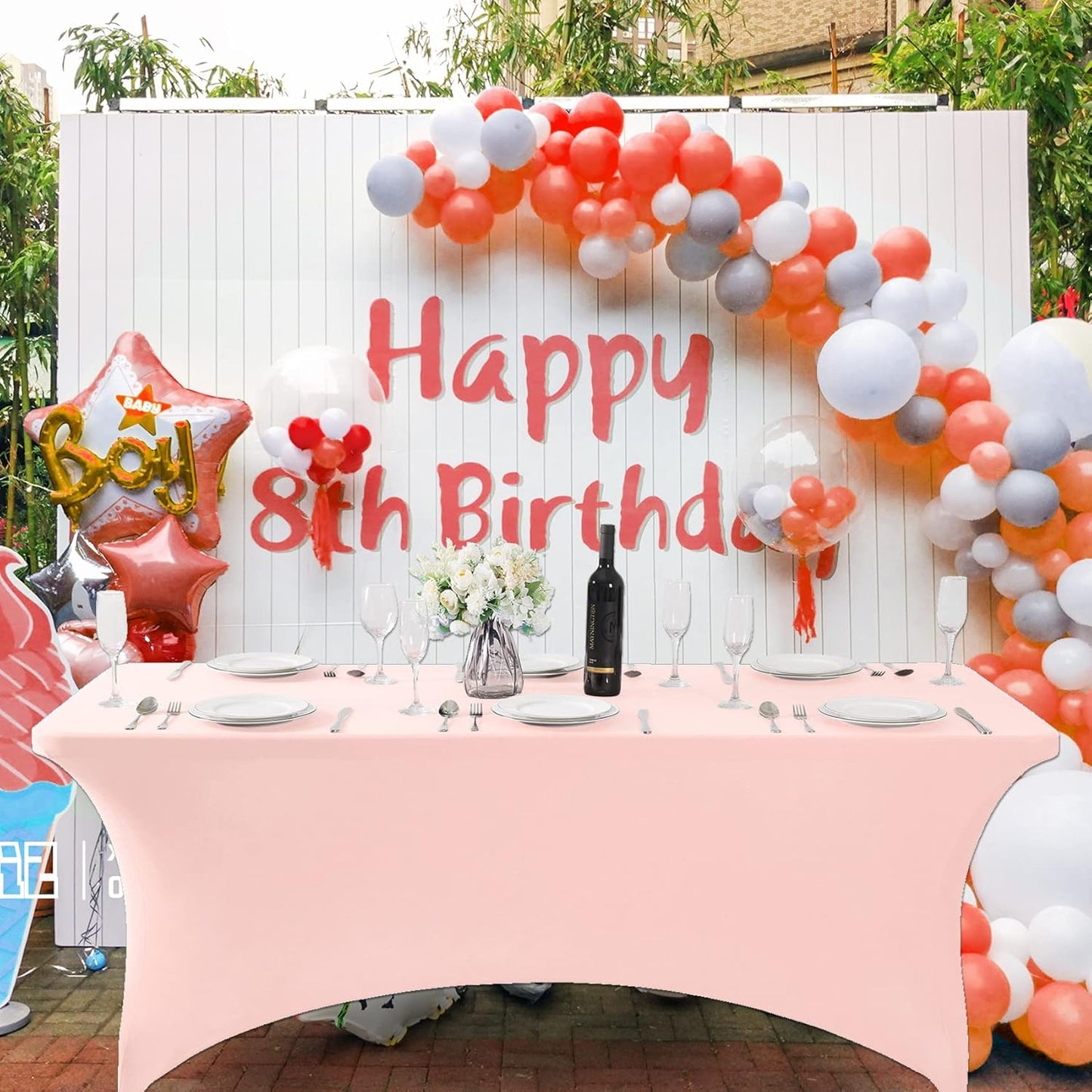 SuperO 2Pack Waterproof Spandex Table Cover for 6FT Table Universal Fitted Stretch Tablecloth for Party, Banquet, Wedding and Events-Blush Pink
