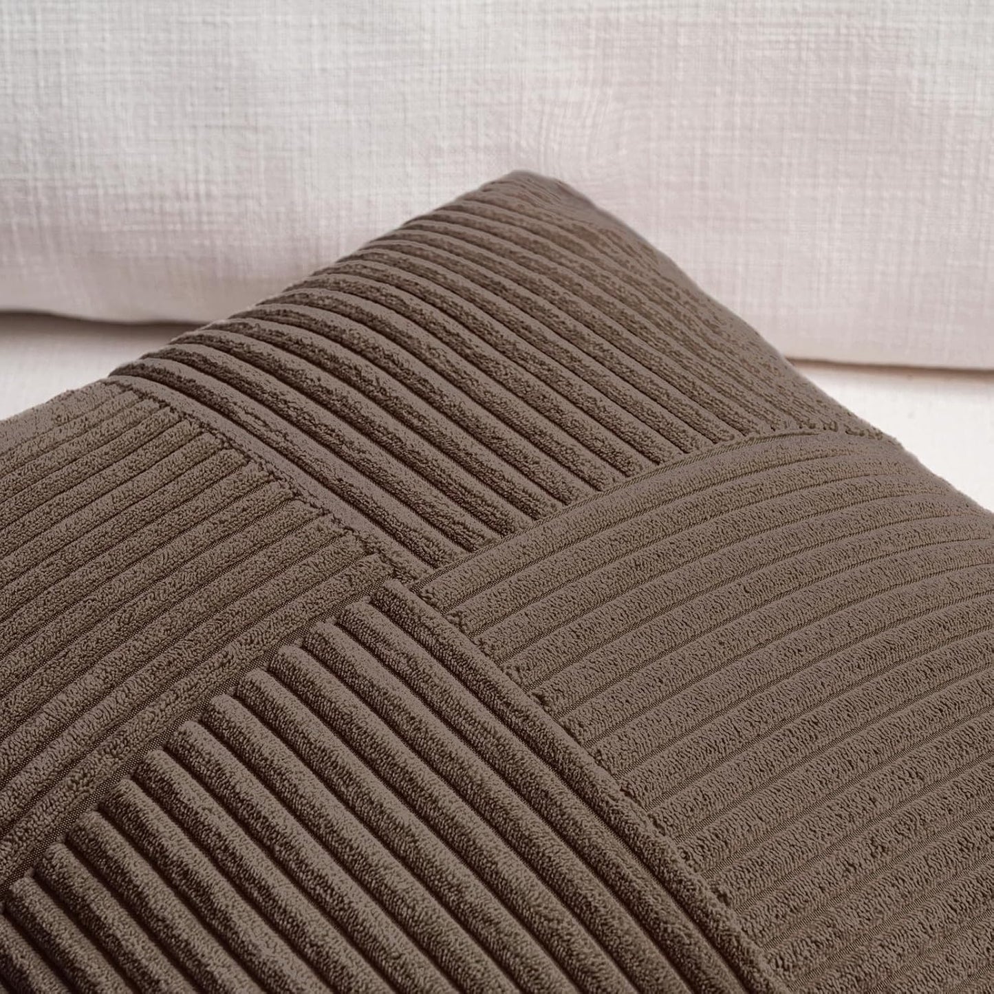 Fancy Homi 2 Packs Dark Brown Lumbar Decorative Throw Pillow Covers 12x20 Inch for Living Room Couch Bed, Rustic Farmhouse Boho Home Decor, Soft Striped Corduroy Rectangle Accent Cushion Case 30x50 cm