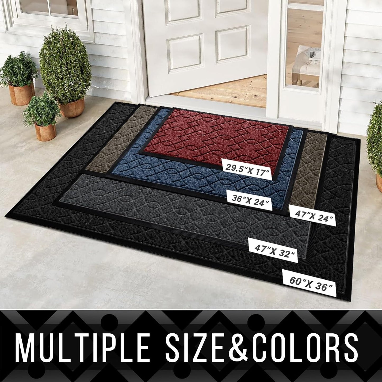Yimobra Front Door Mat Outdoor Indoor 72x24, All-Season, All-Weather, Heavy Duty Welcome Door Mats Outside Entrance, Non Slip Porch Patio Entrance Mat, Black Gray