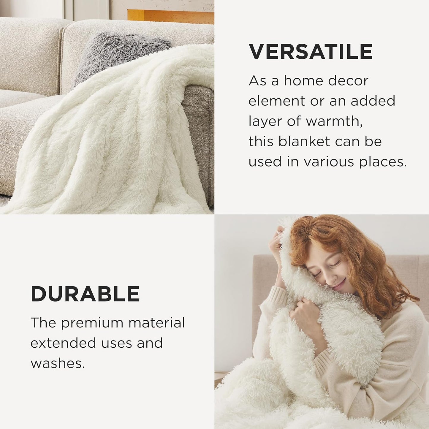Bedsure GentleSoft Fluffy Cream Throw Blanket Decorative Blankets for Bed Couch Sofa, Cream Decor Sherpa Fleece Soft Cozy Fuzzy Plush Thick Warm Faux Fur Decorations, Ivory Baby Girl Gifts, 50x60