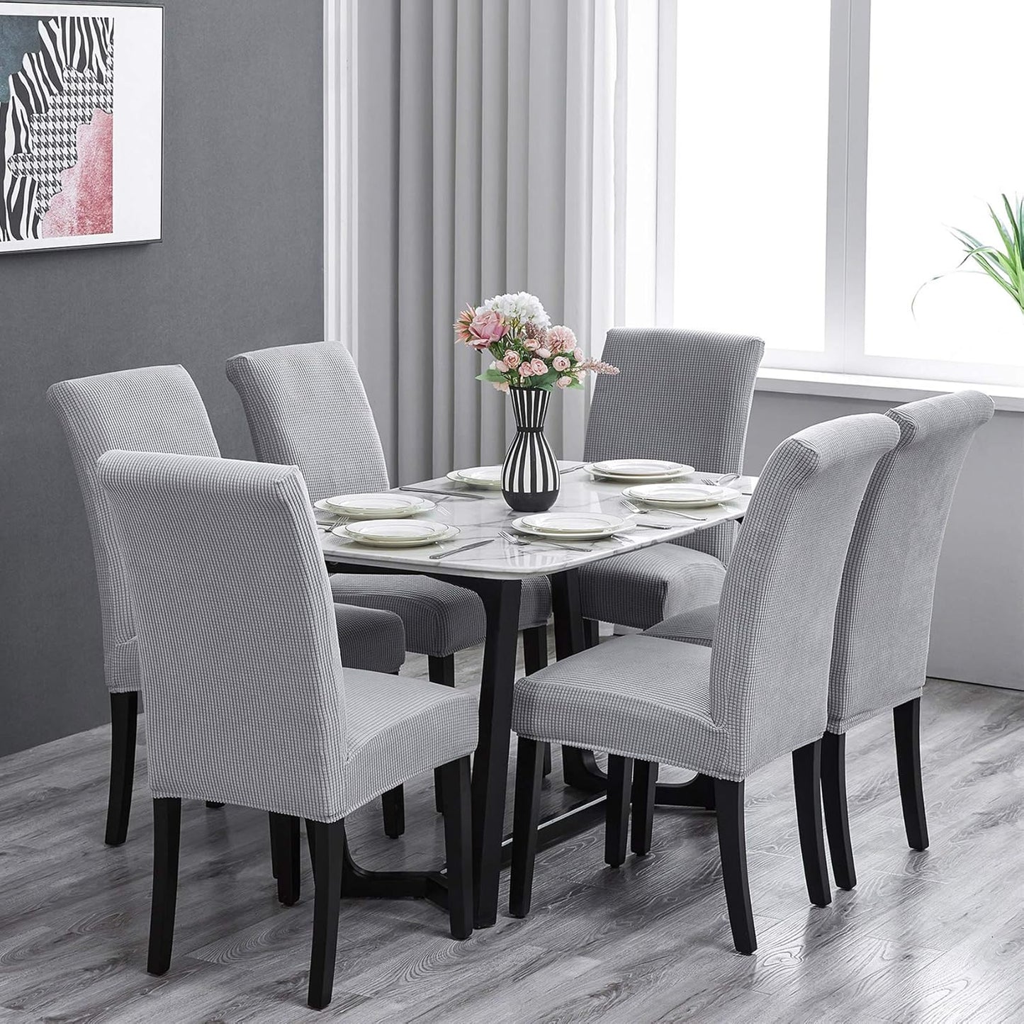 Howhic Stretch Chair Covers for Dining Room Set of 2, Removable Washable Dining Room Chair Covers, Dining Chair Slipcovers Seat Protector, Great Home Decor and Banquet Upholstery (Sliver, 4 Pack)