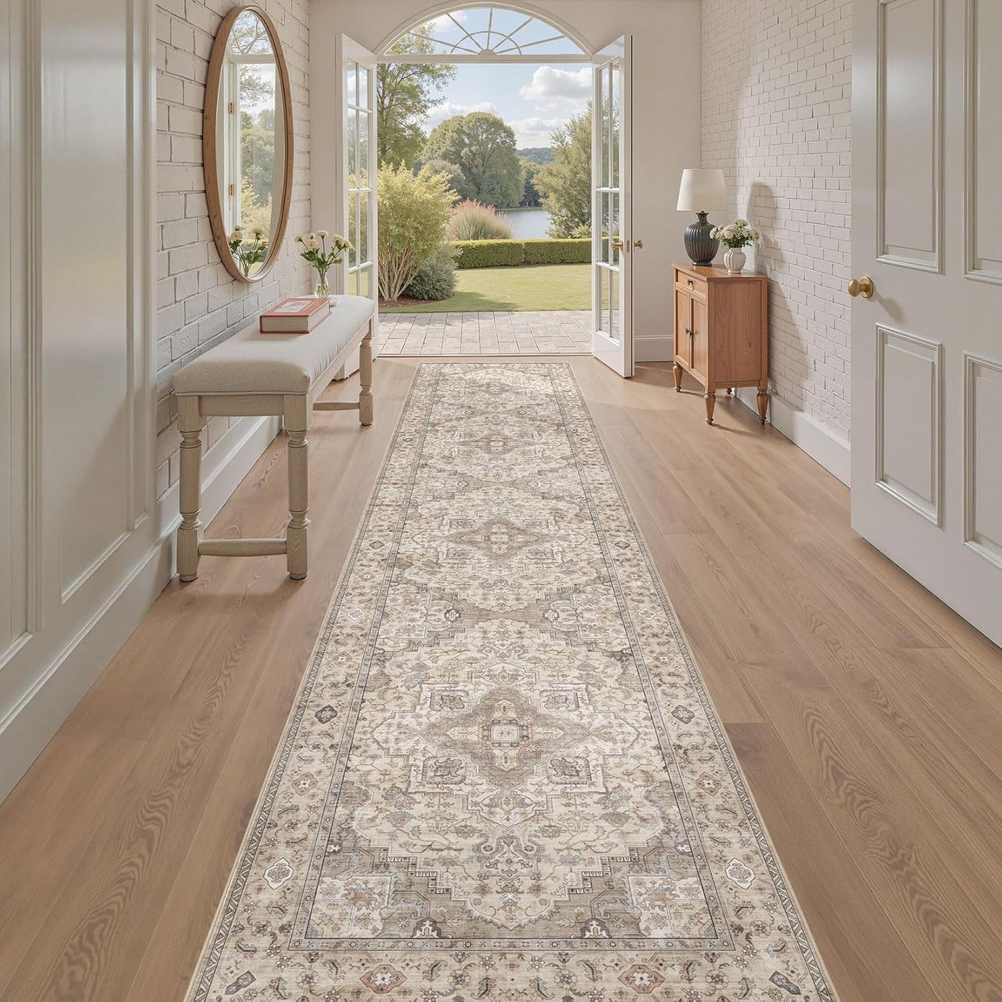 Washable 2.6x12 Runner Rug - Area Rugs Neutral Vintage Distressed Floral Farmhouse Boho Large Soft Floor Rug Indoor Carpet for Hallway Entryway Kitchen Home - Brown/Multi