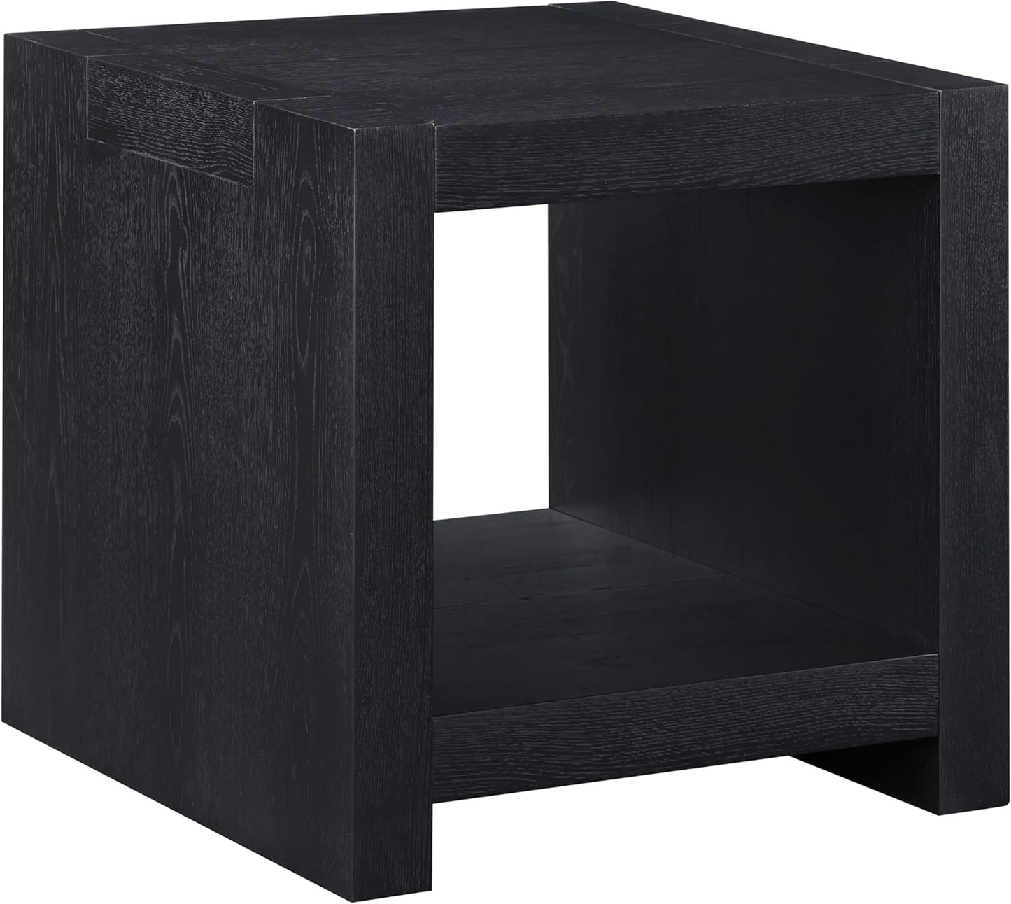 Steve Silver Furniture Aubrey Black End Table, Living Room/Bedroom, Contemporary/Modern Design, Bottom Storage Shelf, Chair Side/Media Table, 24'L x 24" W x 24" H, Black