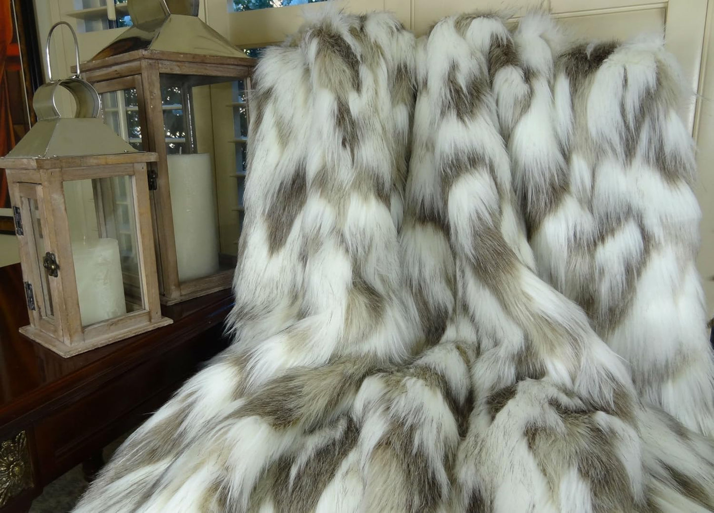 Ivory Faux Fur Throw Blanket & Bedspread - Tibet Fox Fur - Ivory Beige Luxury Faux Fur - Throw Blanket - Luxury Soft Faux Fur, Made in USA, 16445