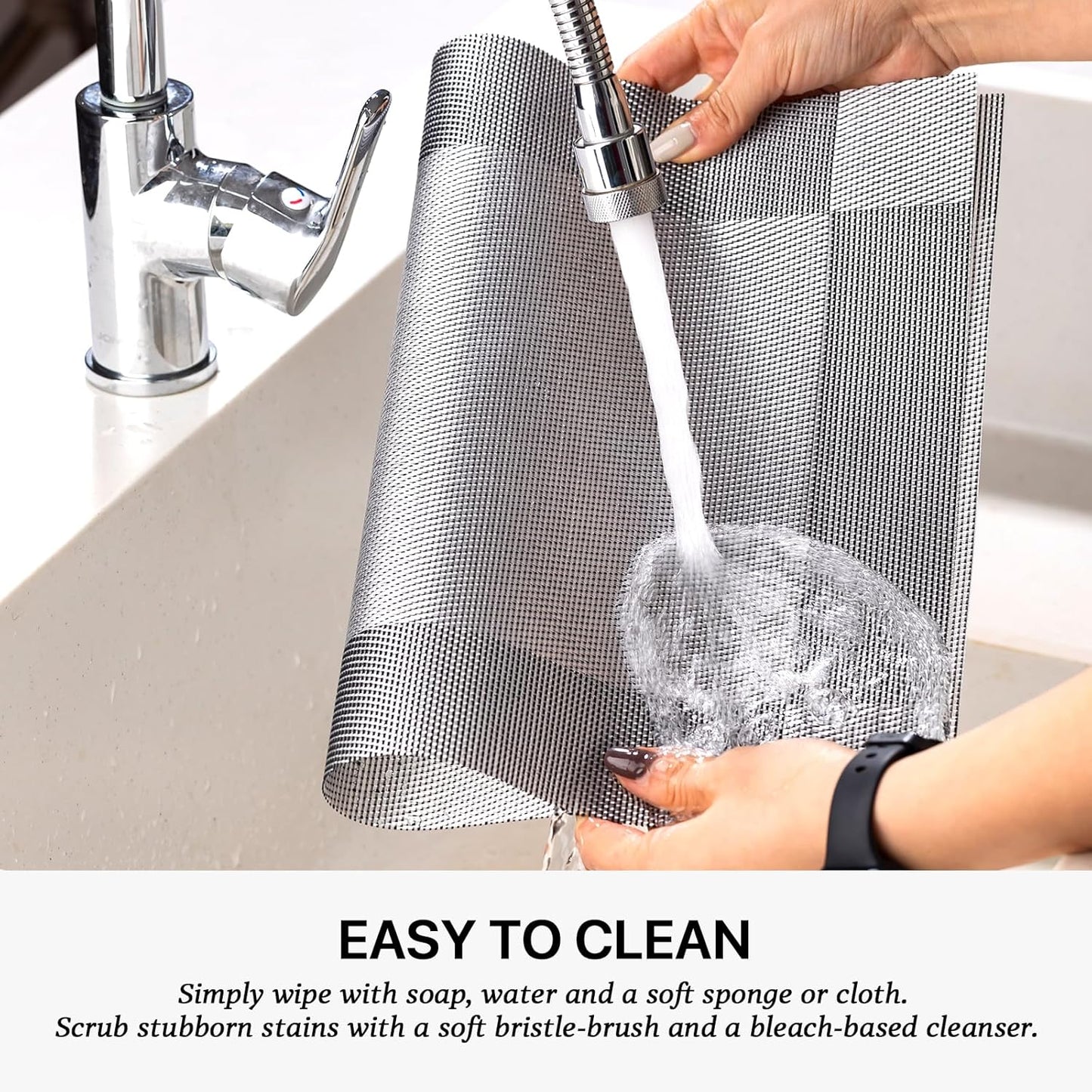 LEXMORE Placemats Set of 6 Vinyl/Plastic Woven Place Mats for Kitchen Table Indoor/Outdoor Washable Placemat Wipeable Dining Table Mats(G-Silver Cube)
