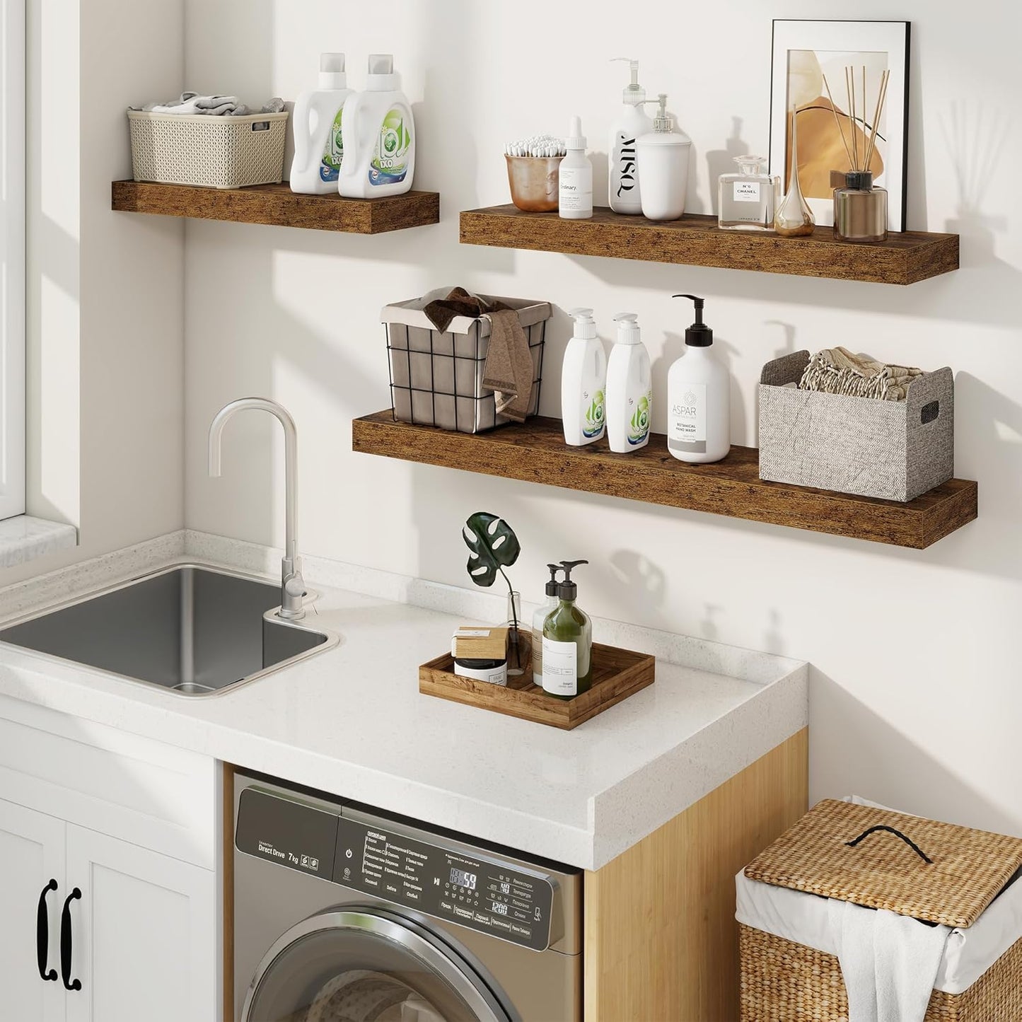fuqing Floating Shelves for Wall, Bathroom Shelf Wall Mounted for Storage, Shelves with Invisible Bracket for Bedroom, Kitchen, Living Room, Farmhouse Small Book Shelf, 32 Inch Set of 2, Rustic Brown