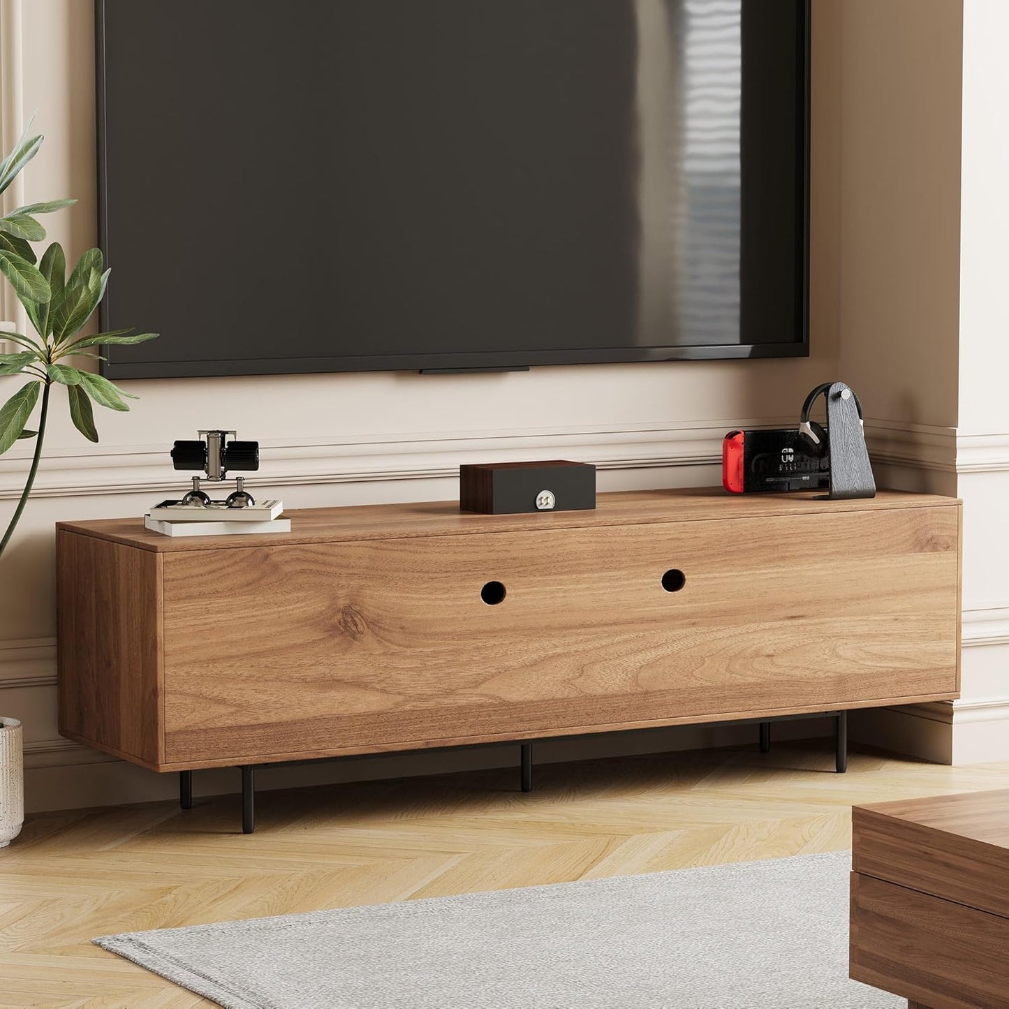 Mid Century Modern TV Stand for 70 Inch TVs, 70.87" Walnut Console with Ample Storage – Stylish Entertainment Center for Living Room or Bedroom