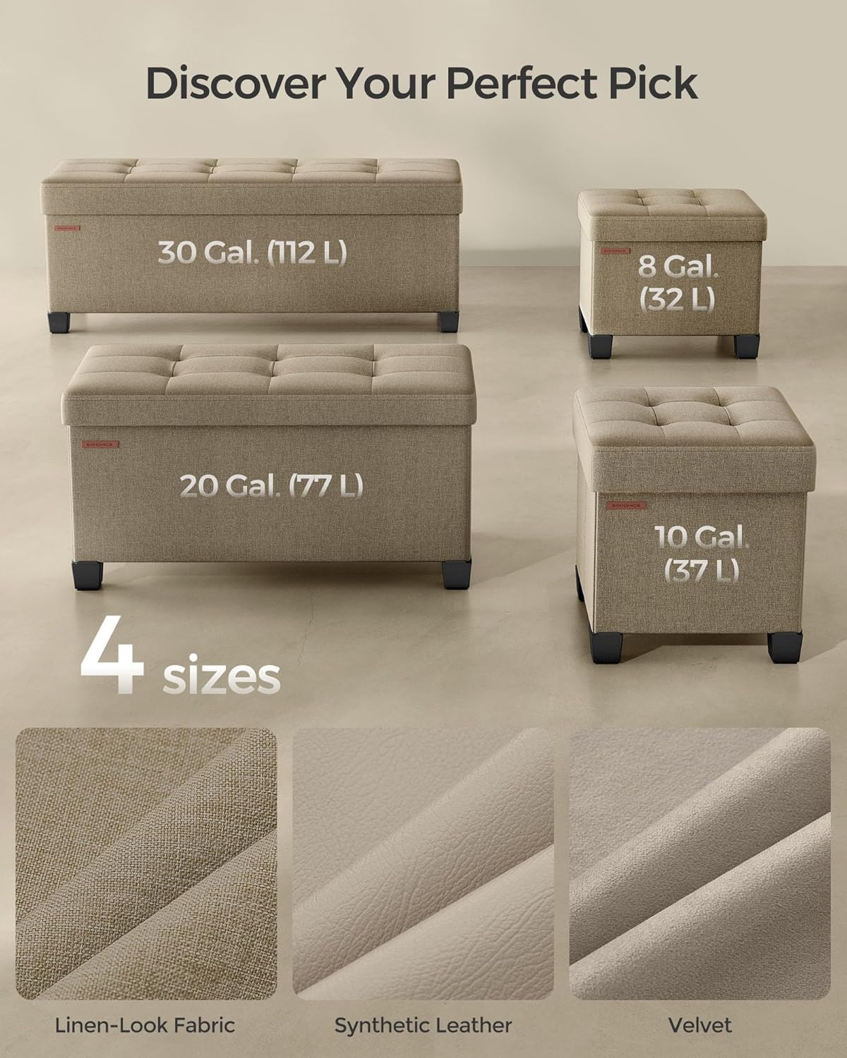 SONGMICS Storage Ottoman, Small Ottoman Foot Rest with Legs, 15 x 15 x 15.7 Inches Foot Stool, Load up to 660 lb, for Living Room, Bedroom, Dorm, Camel Brown ULSF014K01