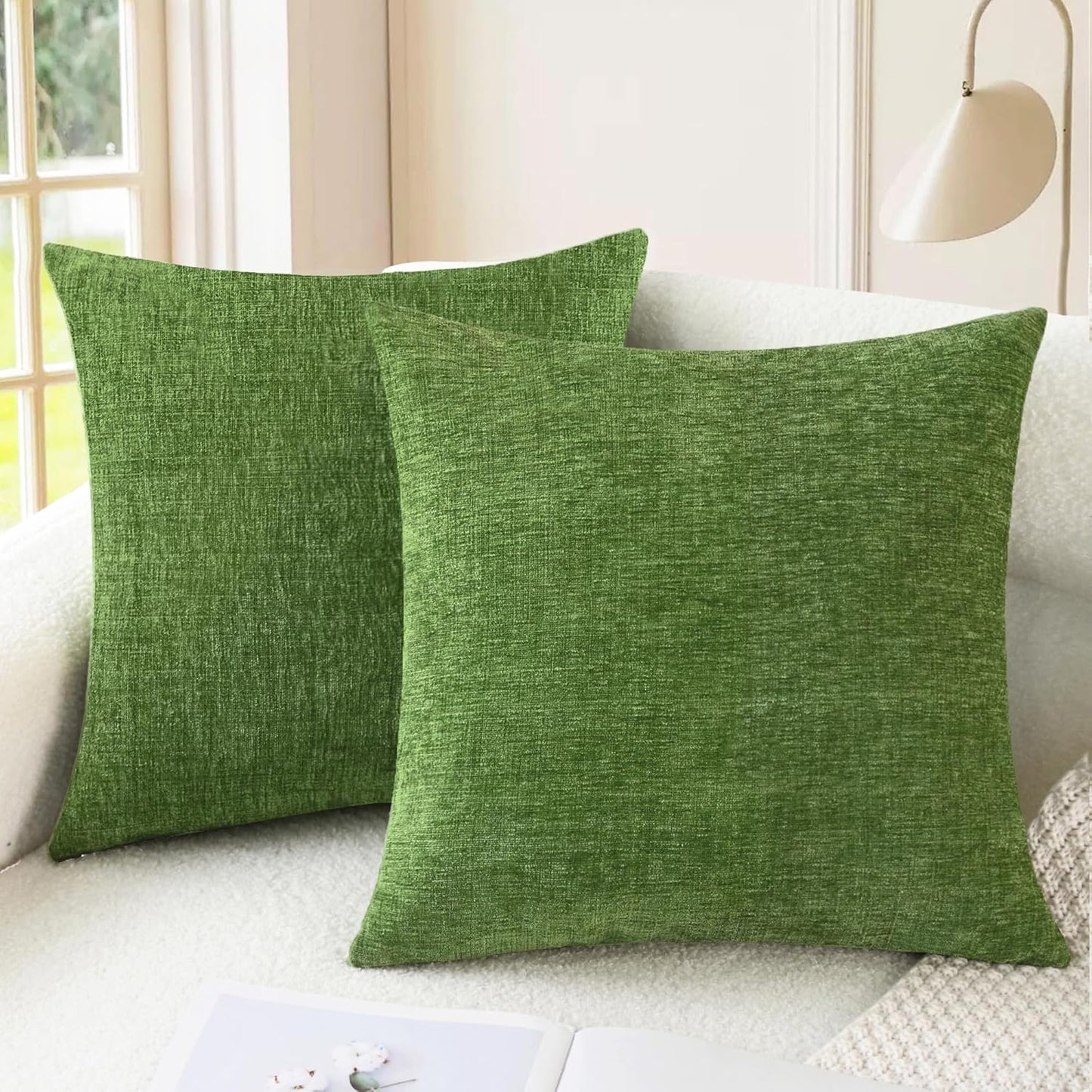 CaliTime Throw Pillow Covers Decorative 18 X 18 Inches Pack of 2 Cozy Chenille Cushion Cases for Couch Sofa Bed Living Room Home Forest Green