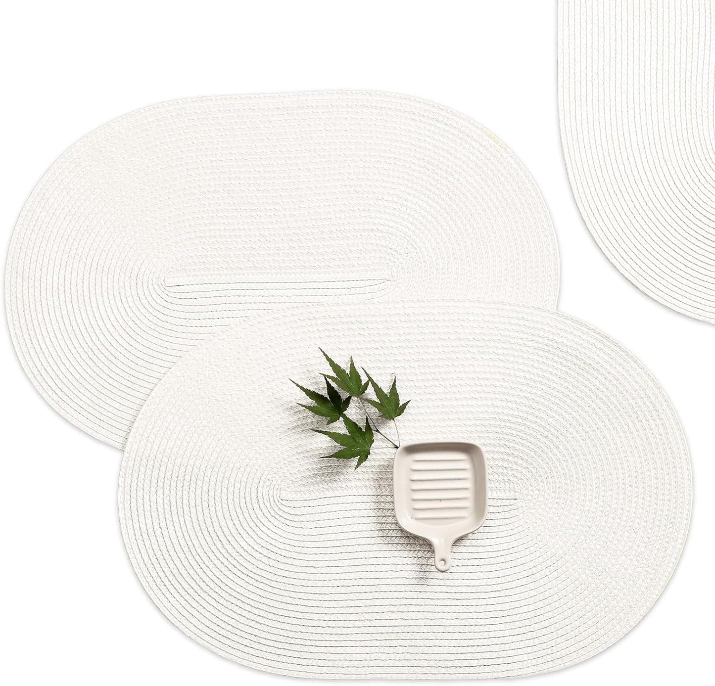 AHHFSMEI Placemats Set of 8 for Dining Table Washable Woven Vinyl Non-Slip 18x12 inches Placemat Heat-Resistant Durable Table Mats for Dining Table Easy to Clean (White, 8)