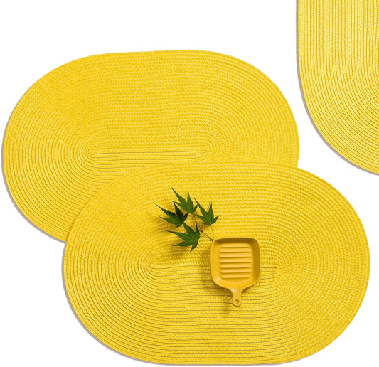 AHHFSMEI Placemats Set of 8 for Dining Table Washable Woven Vinyl Non-Slip 18x12 inches Placemat Heat-Resistant Durable Table Mats for Dining Table Easy to Clean (Yellow, 8)