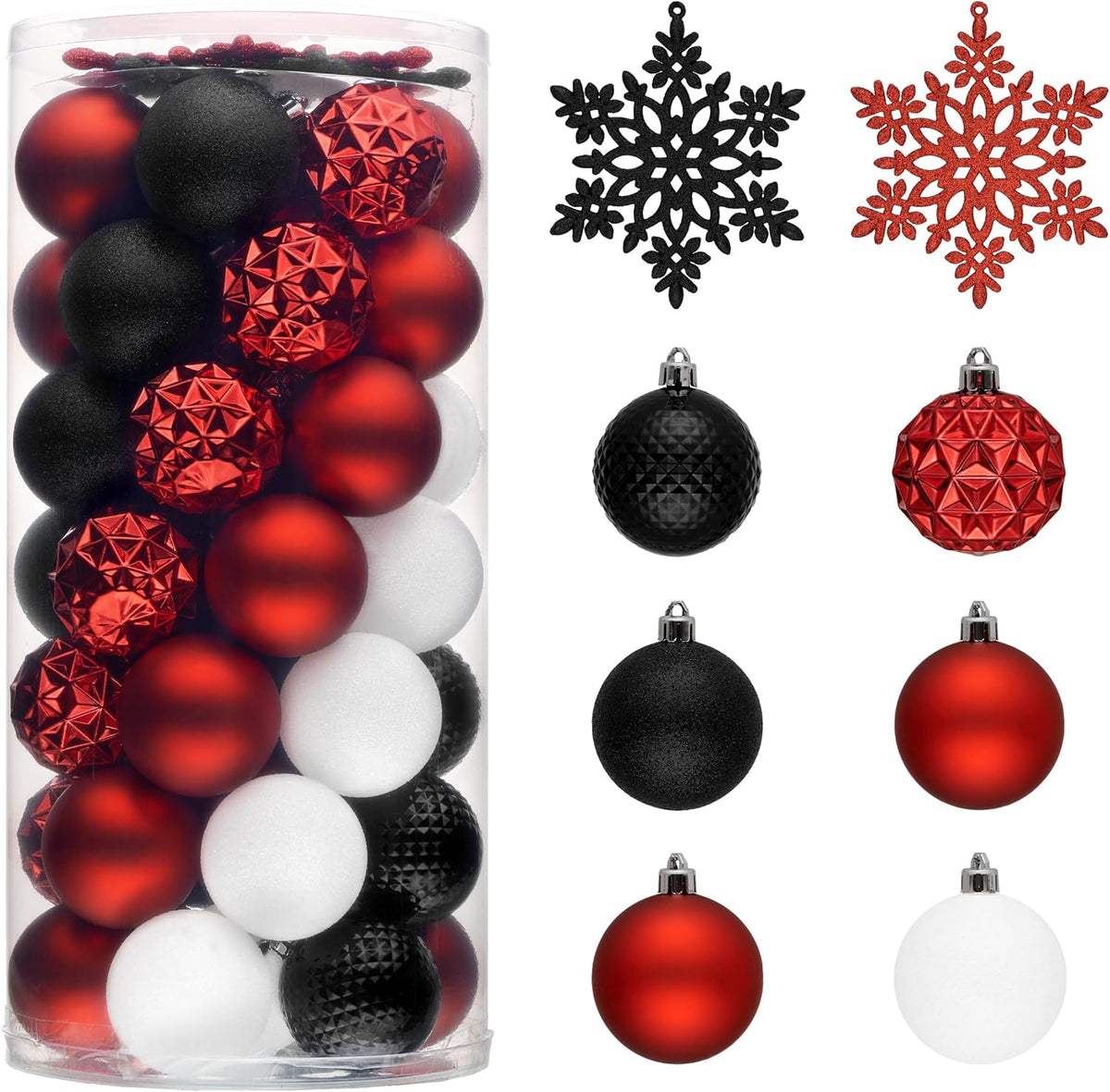 Valery Madelyn Christmas Tree Decorations Ornament Set for Fall Halloween, 50ct 2 Inches Red and Black Shatterproof Christmas Ball Ornaments Hanging Xmas Holiday Party Decor