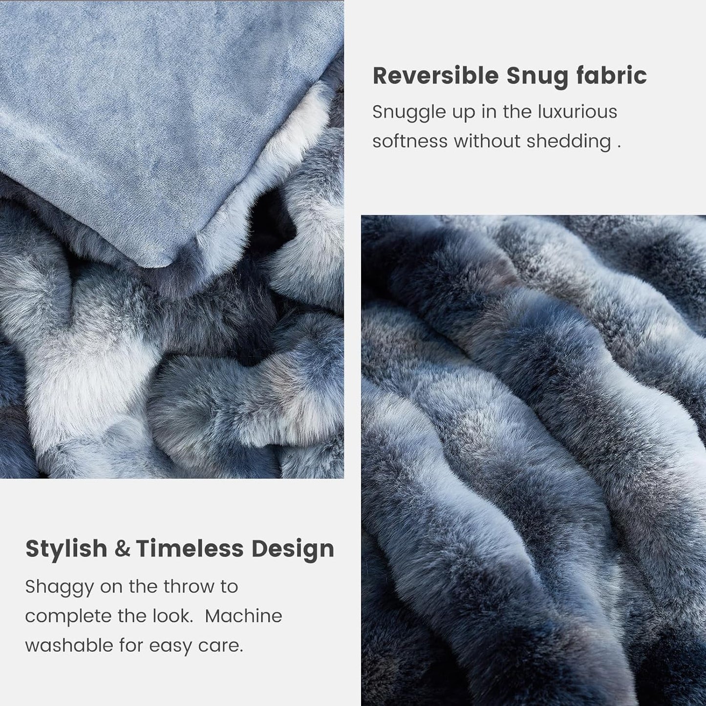 Cozy Bliss Faux Fur Throw Blanket for Couch, Fuzzy Soft Plush Thick Bubble Blanket for Sofa Bedroom Living Room, 50 * 60 Inches Tie-dye Blue