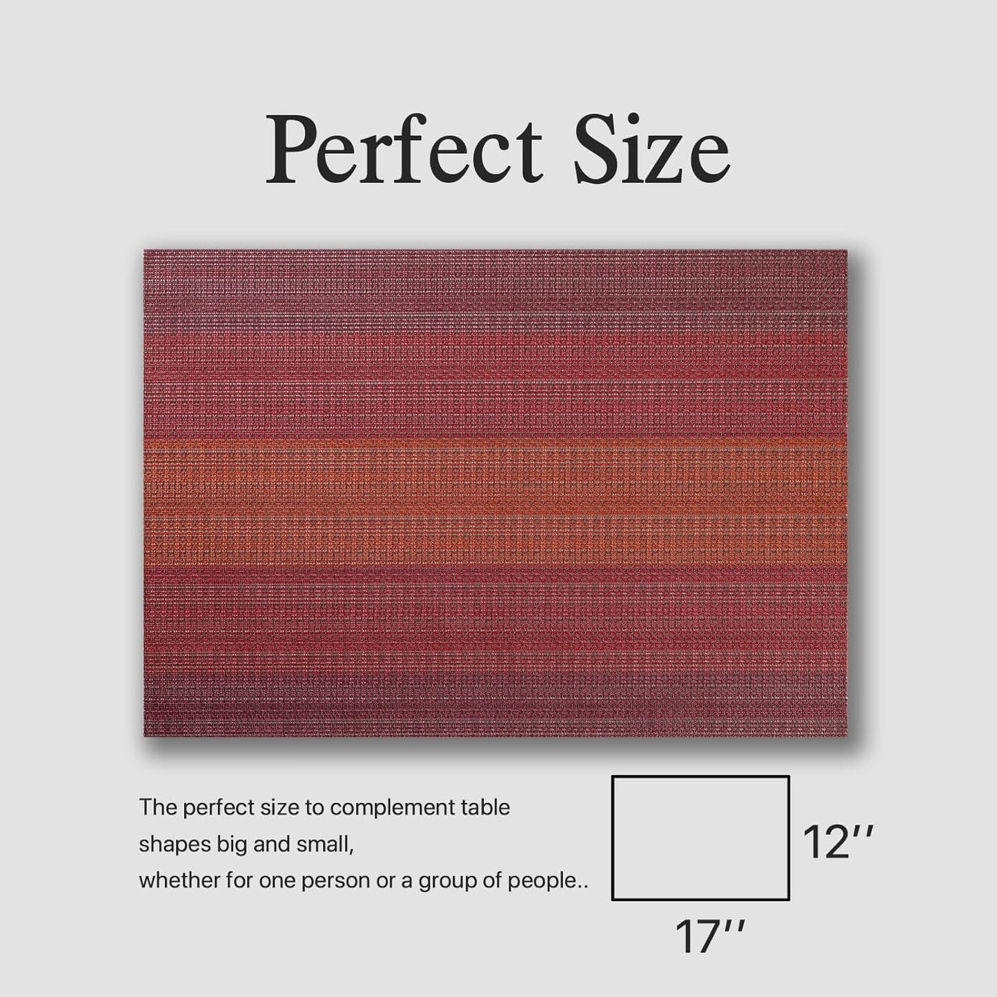 Placemats Set of 6 - Easy Clean Woven Vinyl Placemats for Dining Table, Indoor/Outdoor Place Mats, Washable PVC Table Mats（Pomegranate Parade）