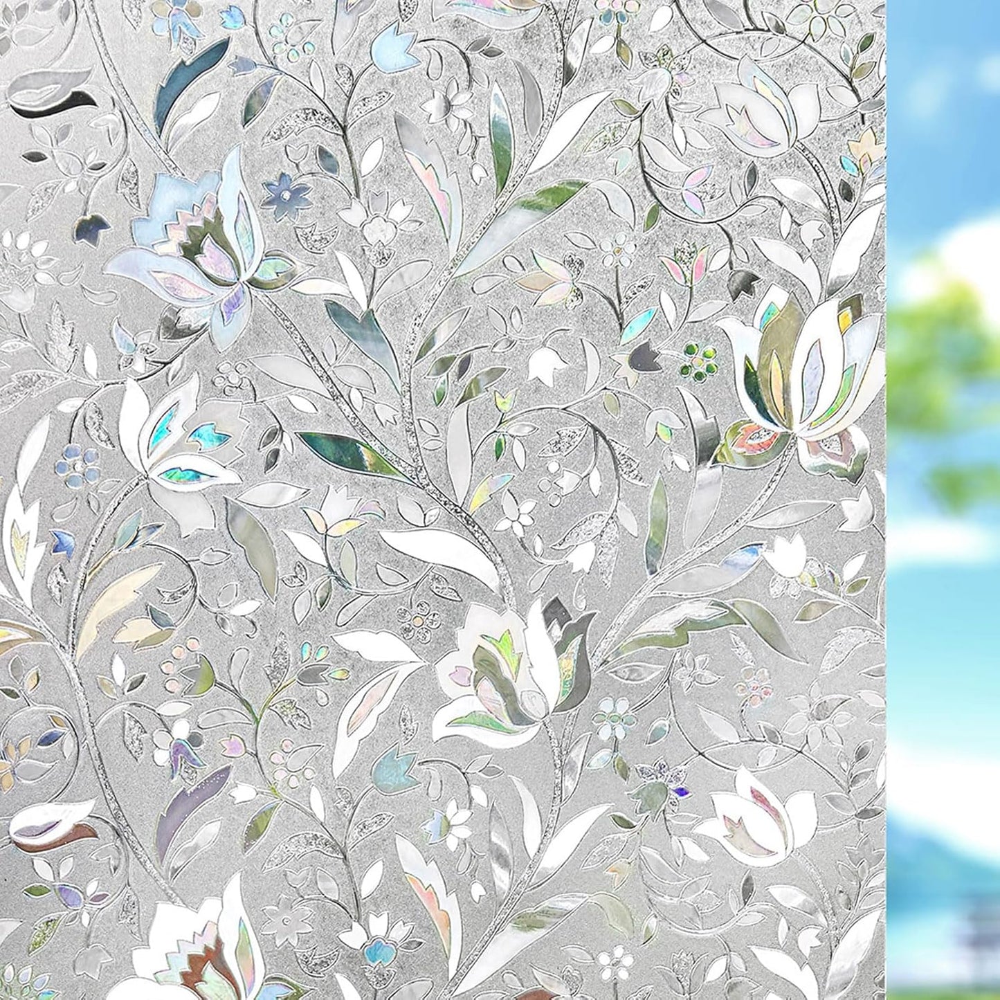 Kromapolis Window Film, Window Privacy Film, Vinyl Glass Covering, Stained Glass Decorative Film, Window Film Privacy Frosted, Static Window Clings, Non-Adhesive, No-Glue (45.2 x 157.4 inch)