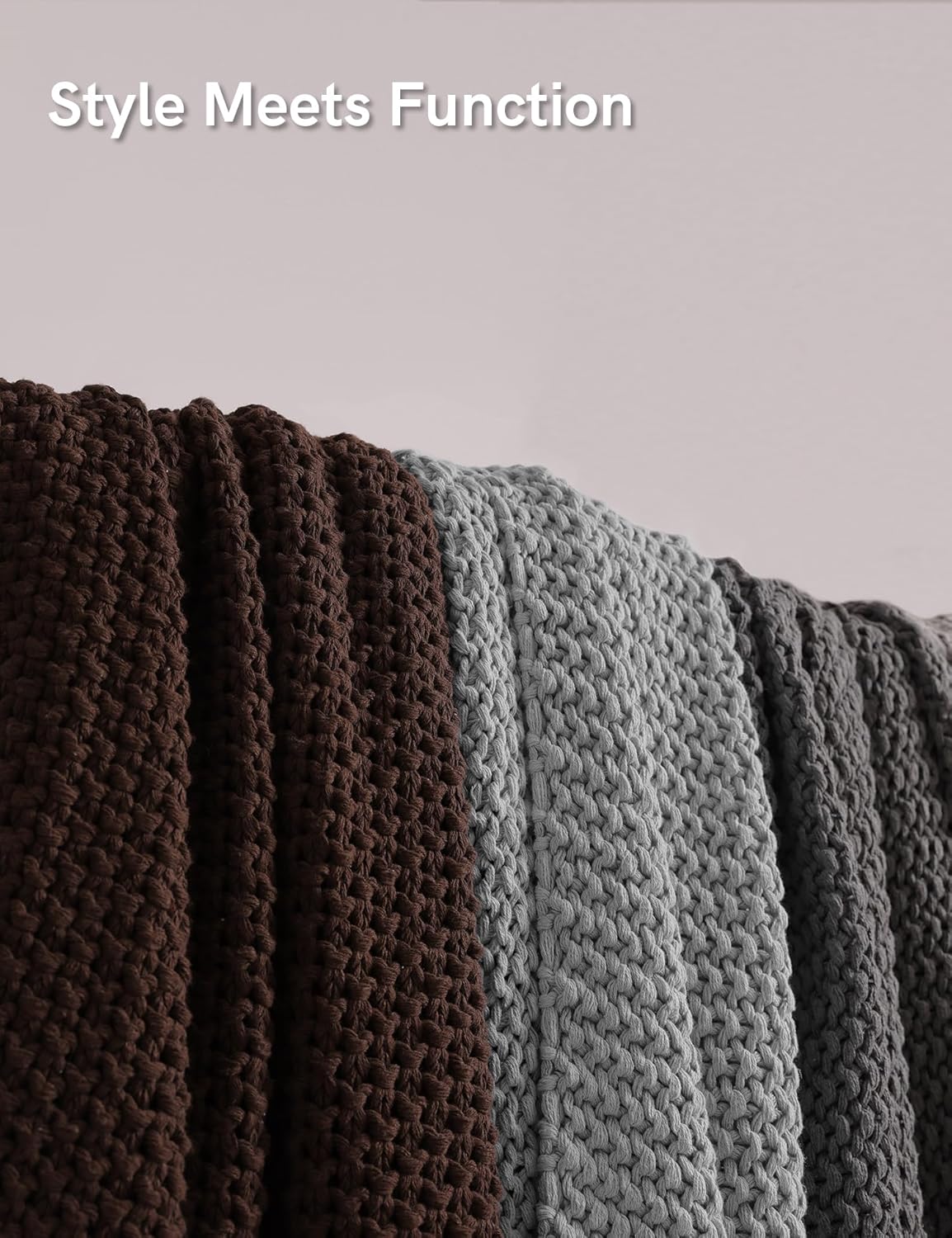 YnM Chunky Cotton Knit Throw Blanket, Cable Knit Throws for Bed Couch Sofa, Comfy & Relaxing, Decorative Piece for Farmhouse Modern Boho Rustic Scandinavian Chic Vibe, Quarry Grey 50x60 Inches