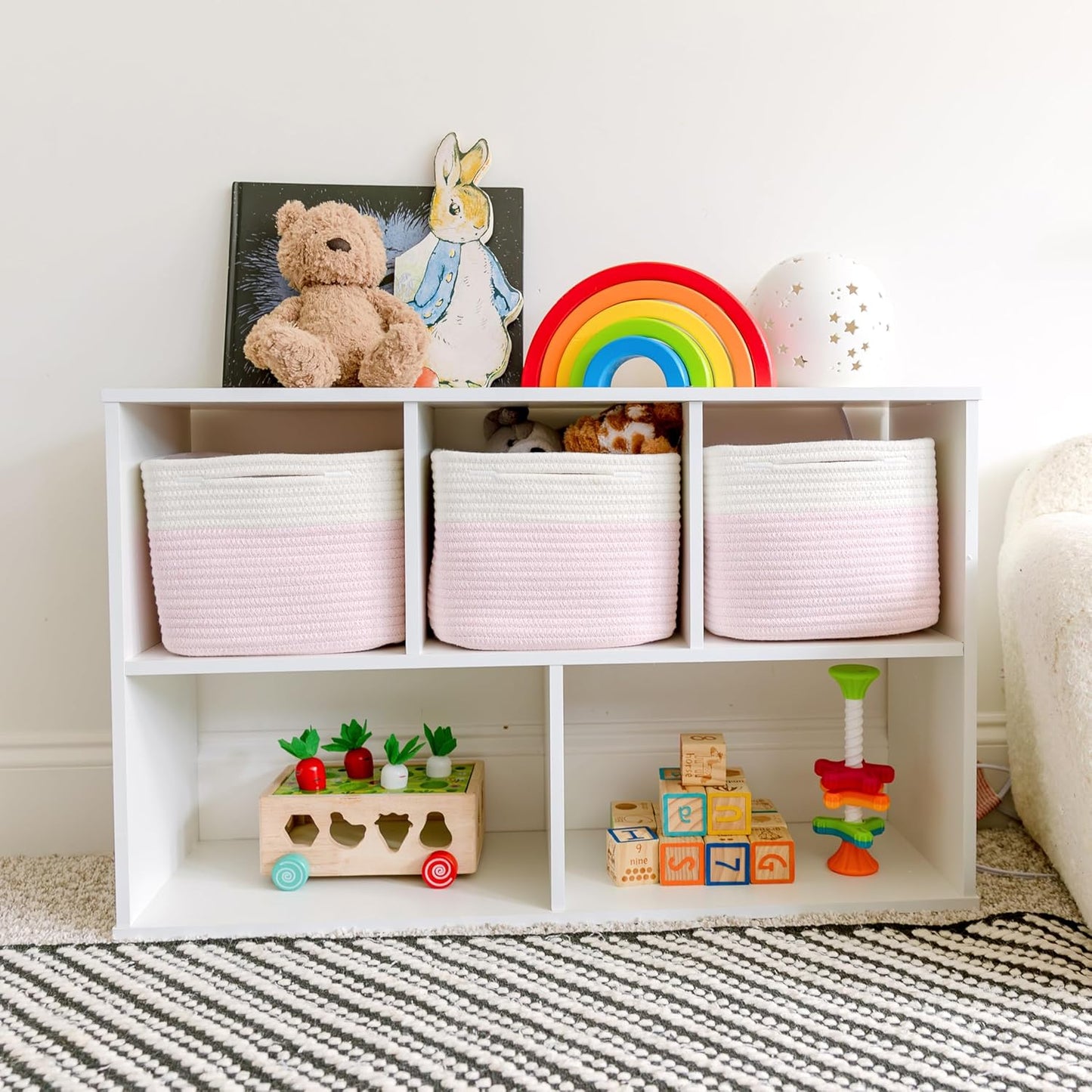 NaturalCozy Storage Cubes 9”x9”x7”Cotton Rope Woven Baskets for Organizing 3-Pack | 9 Inch Cube Storage Bin | Small Basket for Shelf Nursery, Pantry, Decorative Plant, Bathroom Closet, Toy Gift