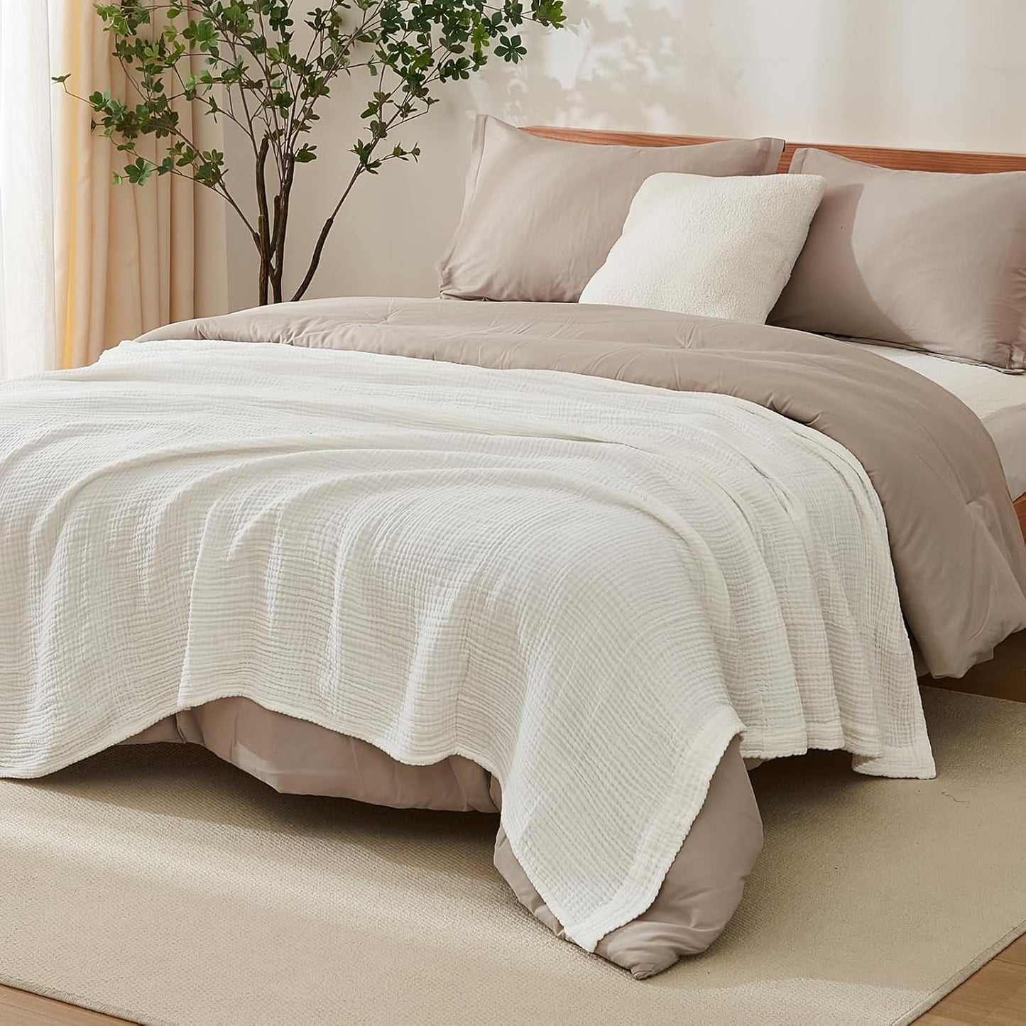 EMME Cotton Blanket King Size for Bed Soft Muslin Blankets 108"x90" Lightweight Breathable Layering Blanket Bedspread Coverlet All Season Gauze, White