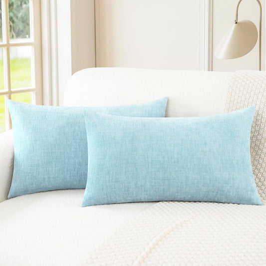 CaliTime Throw Pillow Covers Decorative 12 X 20 Inches Pack of 2 Cozy Chenille Cushion Cases for Couch Sofa Bed Living Room Home Light Blue Grey