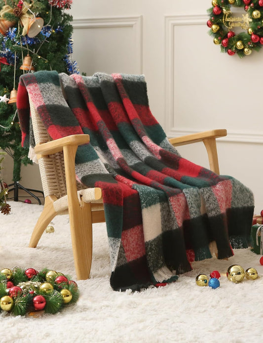 ZonLi Christmas Plaid Throw Blanket, 50" x 60" Decorative Blankets, Decorative Vintage Blanket with Tassel for Couch, Bed, Sofa, Chair, Outdoor, Cozy Warm Lightweight Farmhouse Blankets