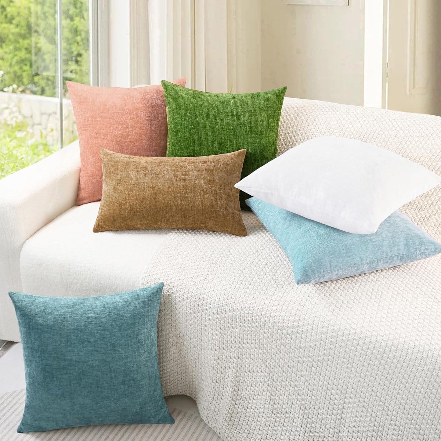 CaliTime Throw Pillow Covers Decorative 20 X 20 Inches Pack of 2 Cozy Chenille Cushion Cases for Couch Sofa Bed Living Room Home Light Blue Grey