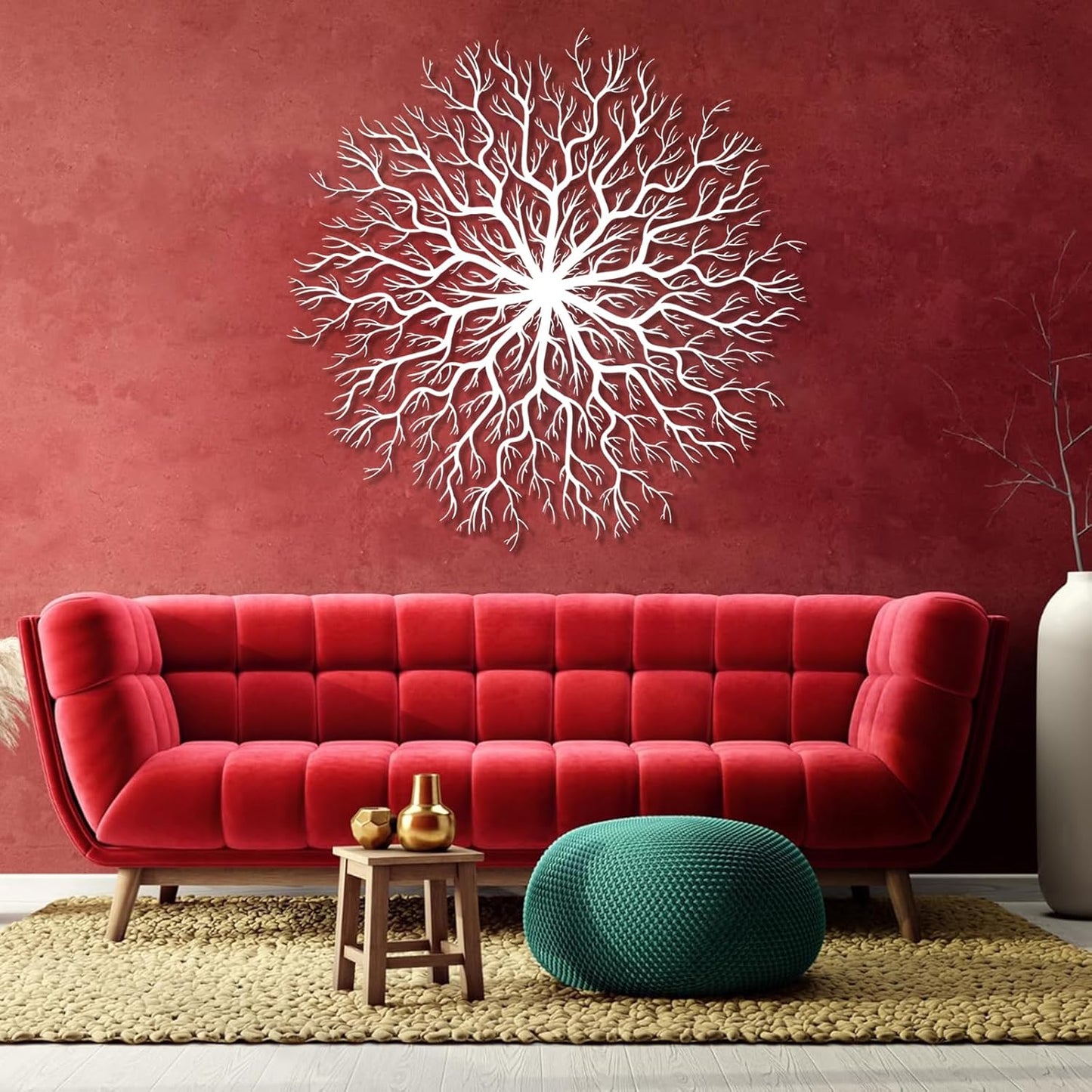 Tree of Life Metal Wall Art, Metal Tree Wall Art, Large Round Sculpture, Round Branch Wall Decor, Large Branch Artwork, Nature Sign, Wall Decor for Living Room, Housewarming Gift (Gold, 24"x24"|60x60cm)