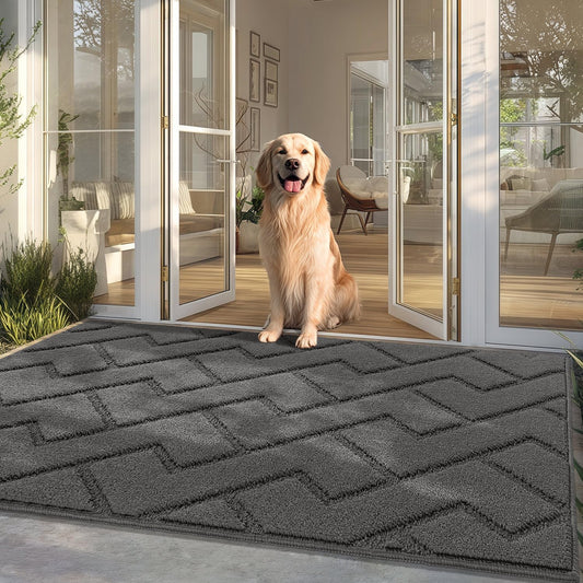 hicorfe Front Door Mat Outside Entrance,36"x59" Absorbent Muddy Dirt Resist Welcome Door Mats Outdoor Indoor,Stain and Fade Resistant,Non Slip Backing Entry Mat Doormat for Entryway(Grey)