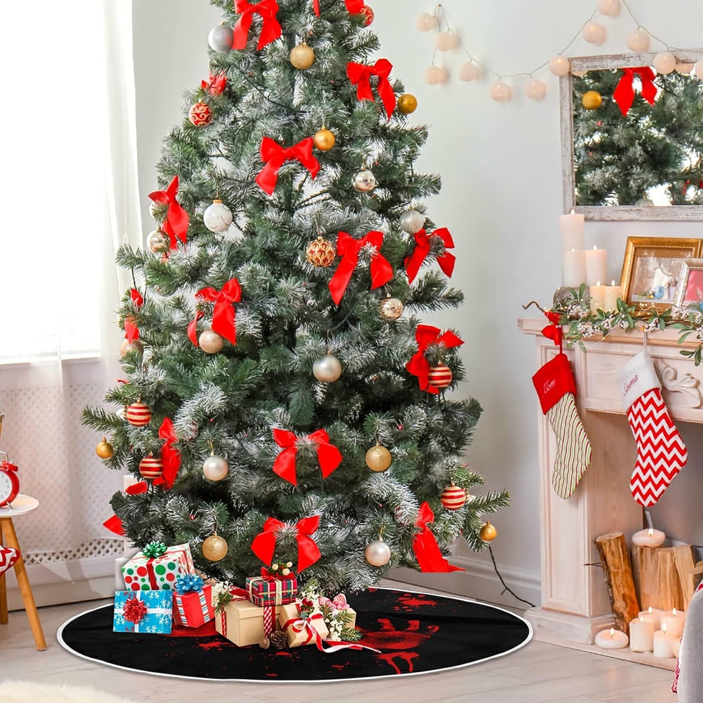 Halloween Bloody Hand Paw Spooky Tree Skirt, Seasonal Tree Mat Holiday Party Supplies Ornaments Indoor Outdoor Decorations for Tabletop Trees 35.4 Inches
