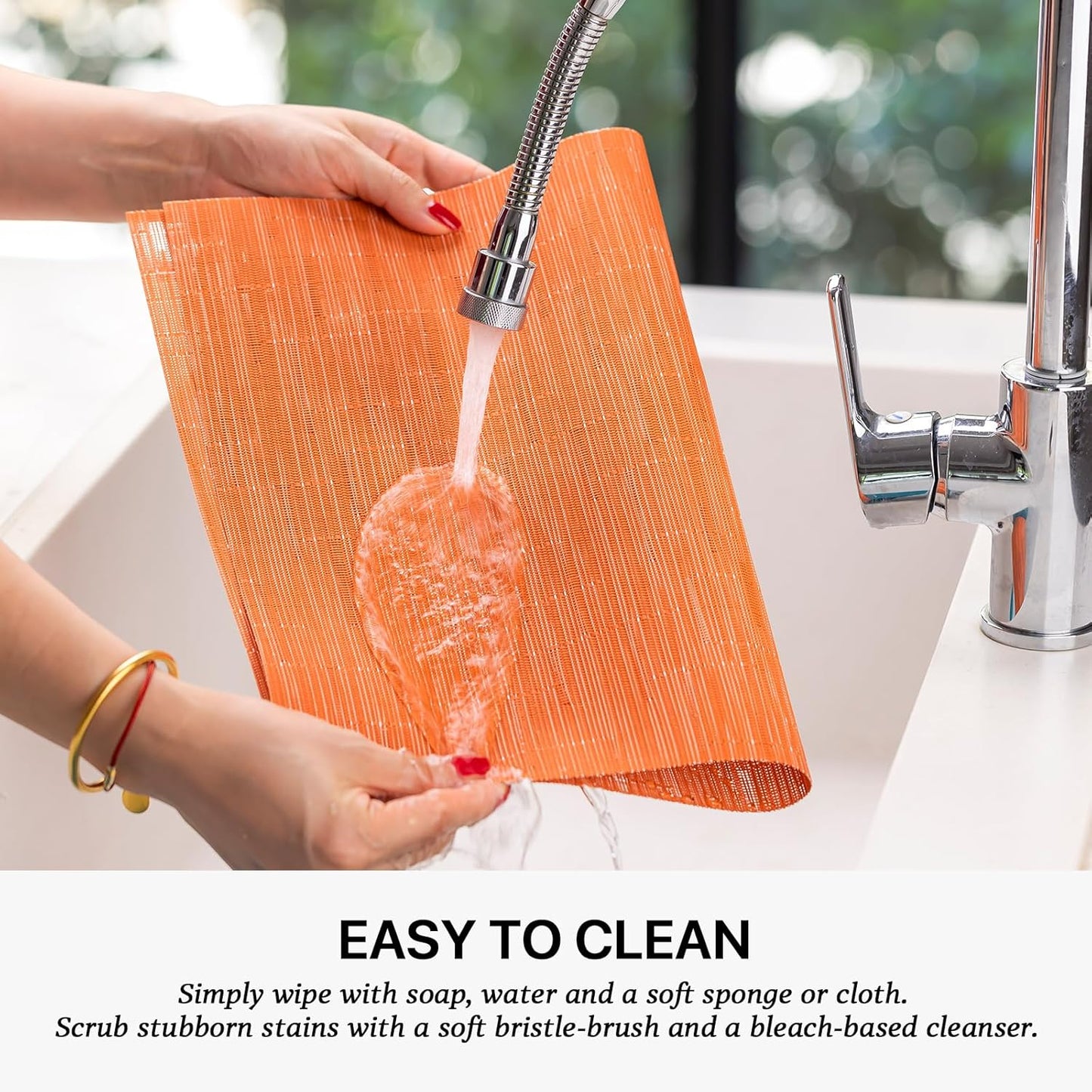 LEXMORE Placemats Set of 12 Vinyl/Plastic Woven Place Mats for Kitchen Table Indoor/Outdoor Washable Placemat Wipeable Dining Table Mats(Orange)