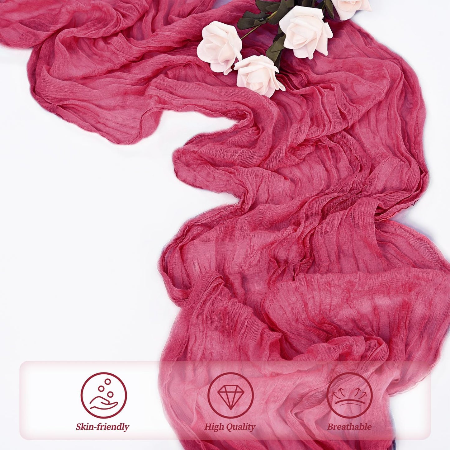 Hot Pink 6 Pack Cheesecloth Table Runner 10FT Boho Fabric Rustic Cheese Cloth Table Runner for Wedding 20 x 120 Inch Long Bridal Shower Baby Shower Gauze Sheer Birthday Party Table Decorations