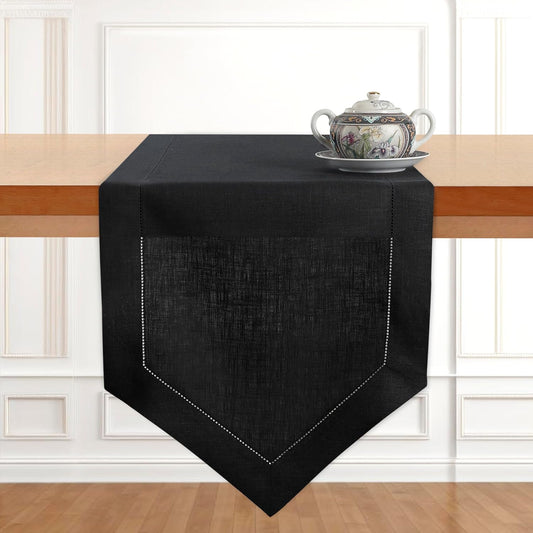 D'Moksha Homes Black Linen Table Runner 108 Inches Long - 100% Pure Linen Diamond Table Runner 14 x 108 Inch for Dining, Fall and Halloween - Machine Washable