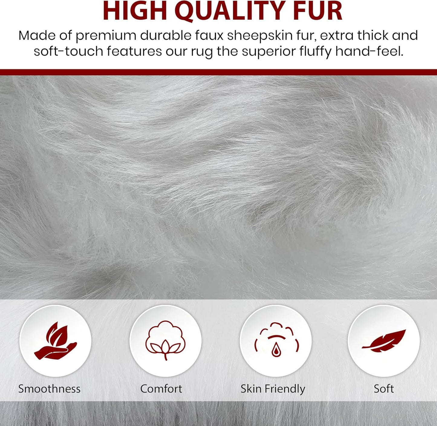 LAMBZY Faux Sheepskin Hypoallergenic Free Shape Silky Shag Rug, Luxury Shaggy Silky Plush Carpet for Bedrooms Rugs Living, Kids Rooms Sofa Floor Rugs (Double Side by Side 3'x4', 90x120cm White)